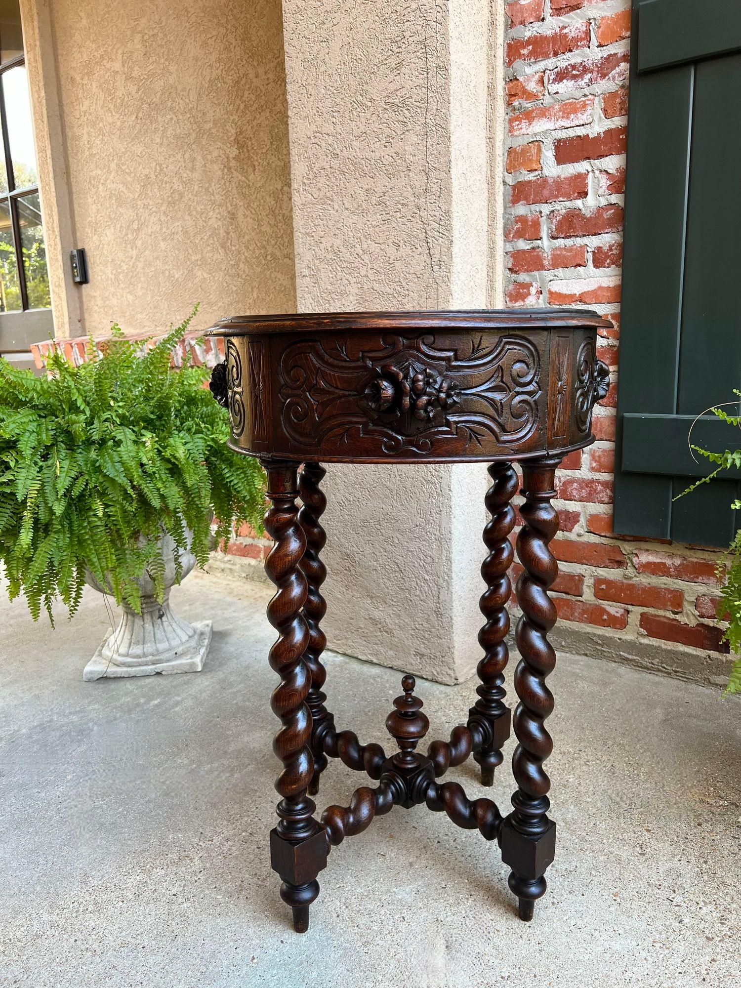 French Provincial Small Antique French ROUND Center Side TABLE Barley Twist Renaissance Carved Oak For Sale