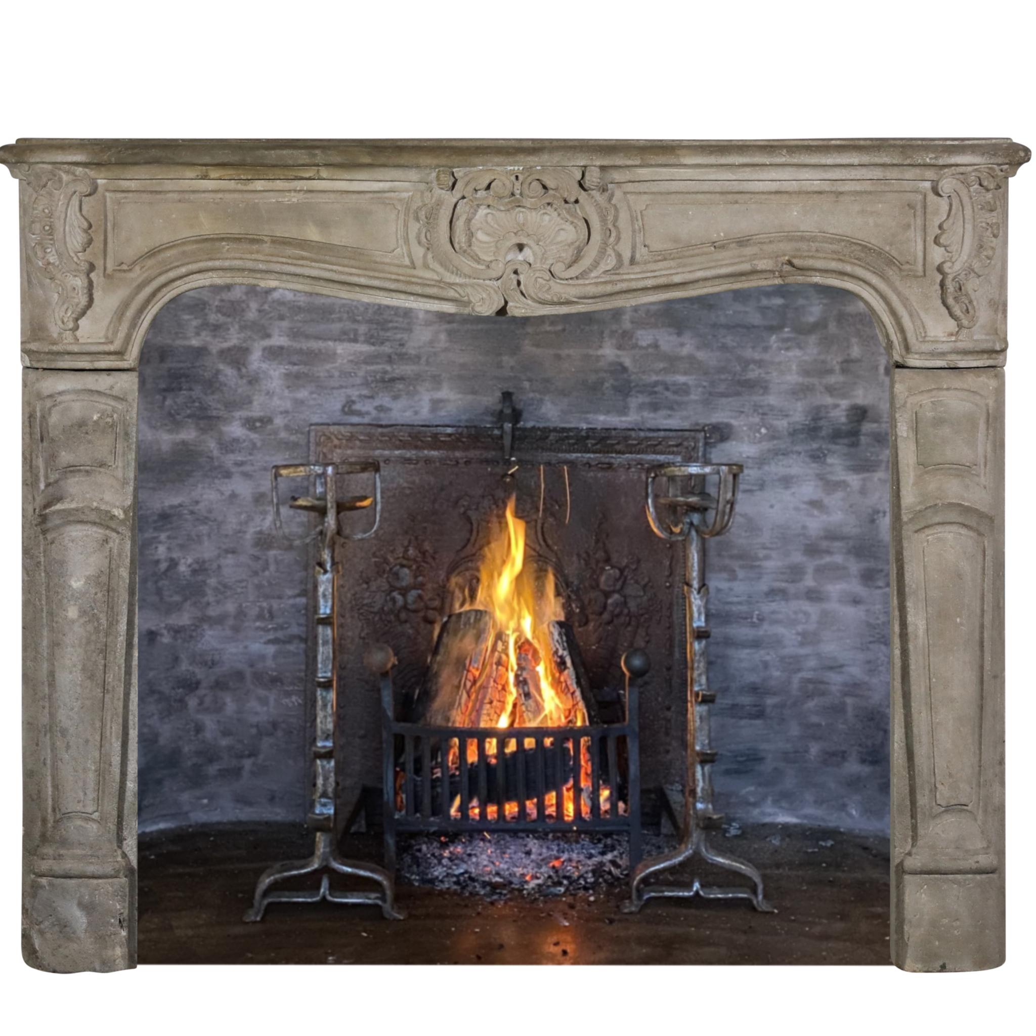 Small Antique French Rustic Limestone Fireplace Surround For Sale 9