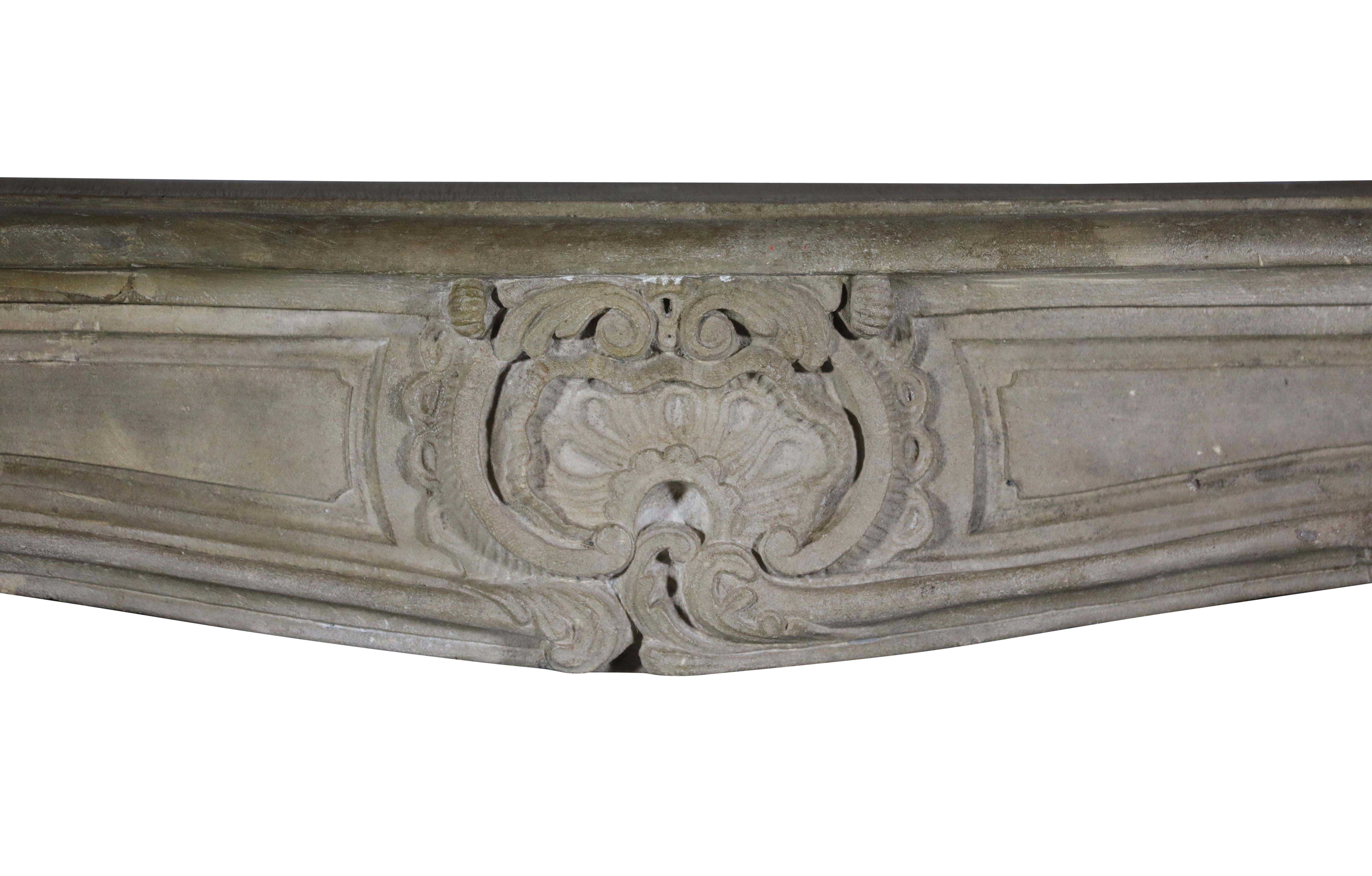 18th Century Small Antique French Rustic Limestone Fireplace Surround For Sale