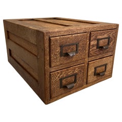 Small Used French stand-alone desk cabinet, oak archive card index.