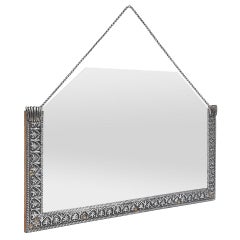 Small Antique French Wall Mirror In Embossed Metal, circa 1930