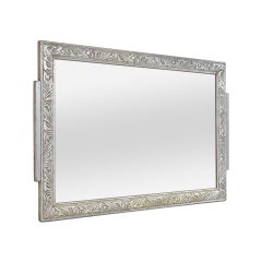 Small Antique French Wall Mirror, Silvered Wood, Art Nouveau Period, circa 1900