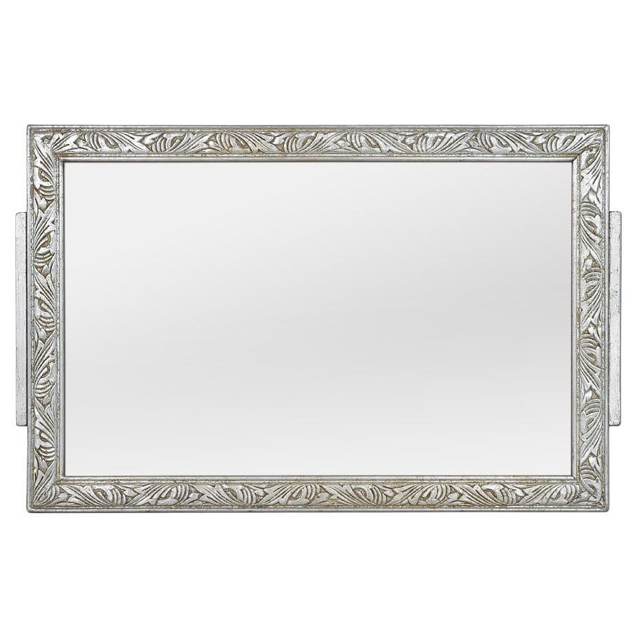Small Antique French Wall Mirror, Silvered Wood, Art Nouveau Period, circa 1900