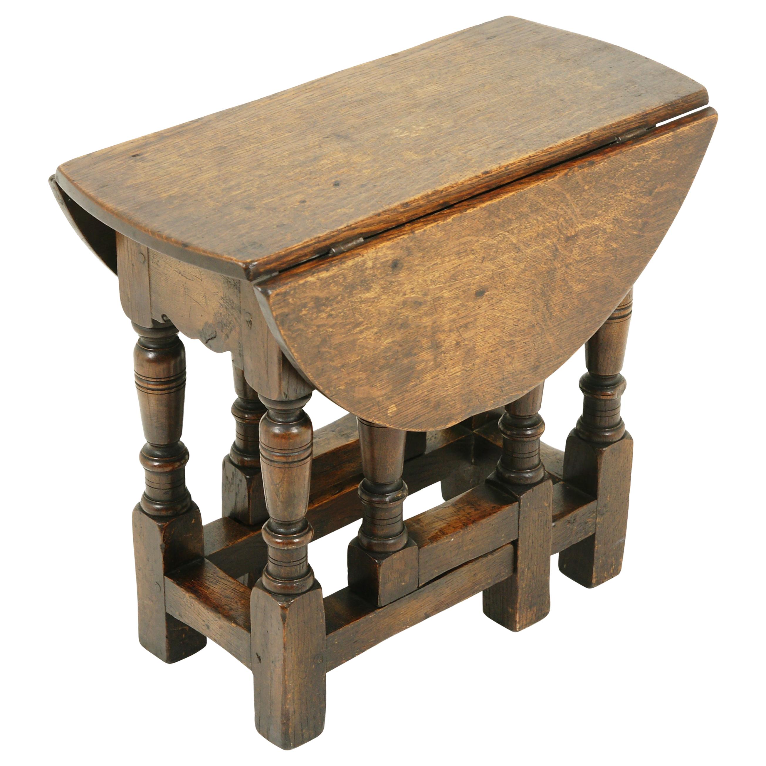 Small Antique Gateleg Table, Oak Drop Leaf Table, Scotland 1920, B2389
