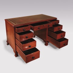 George III Mahogany Pedestal Desk, Figured Top, Polished Finish, 1800