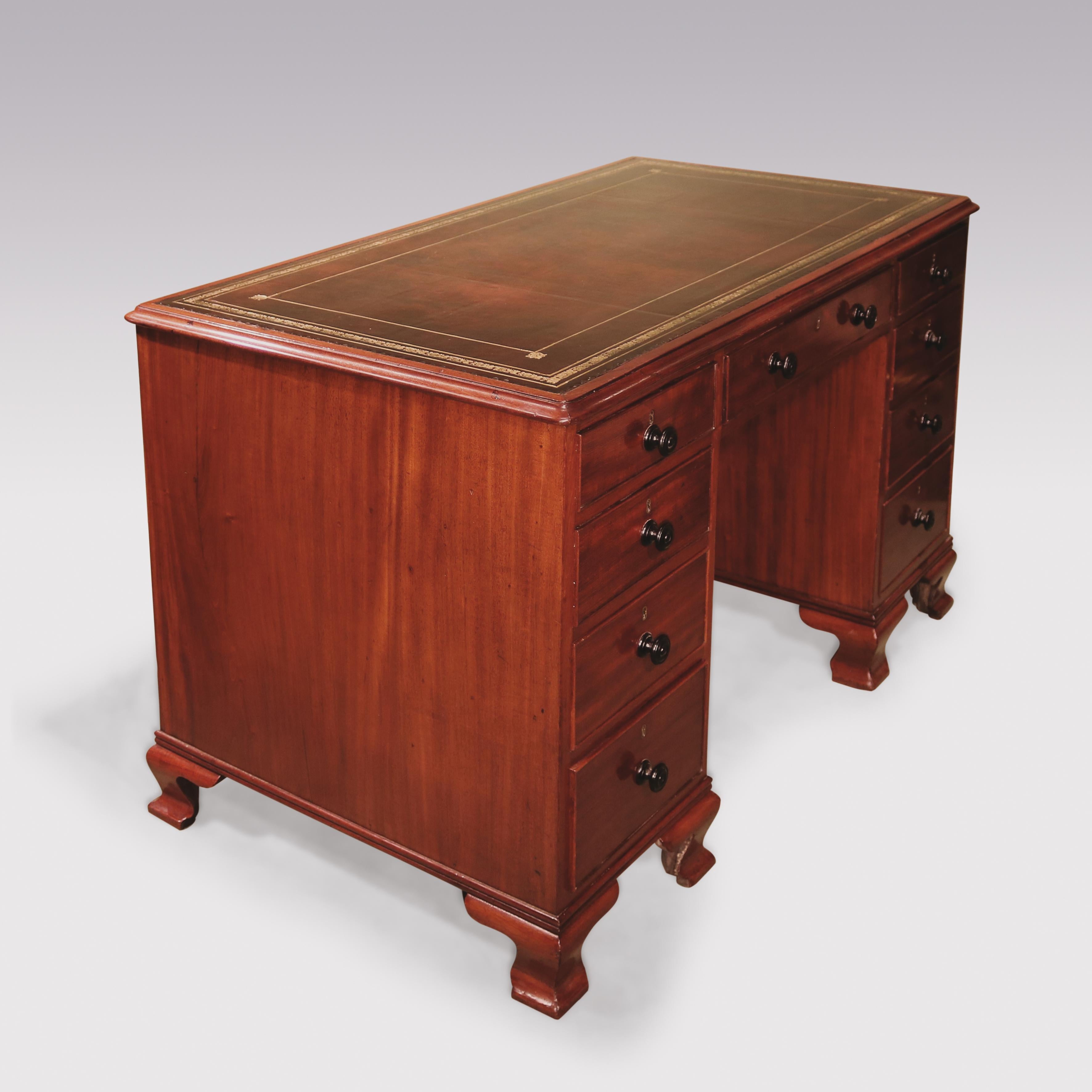 Polished Small Antique George III Mahogany Pedestal Desk For Sale