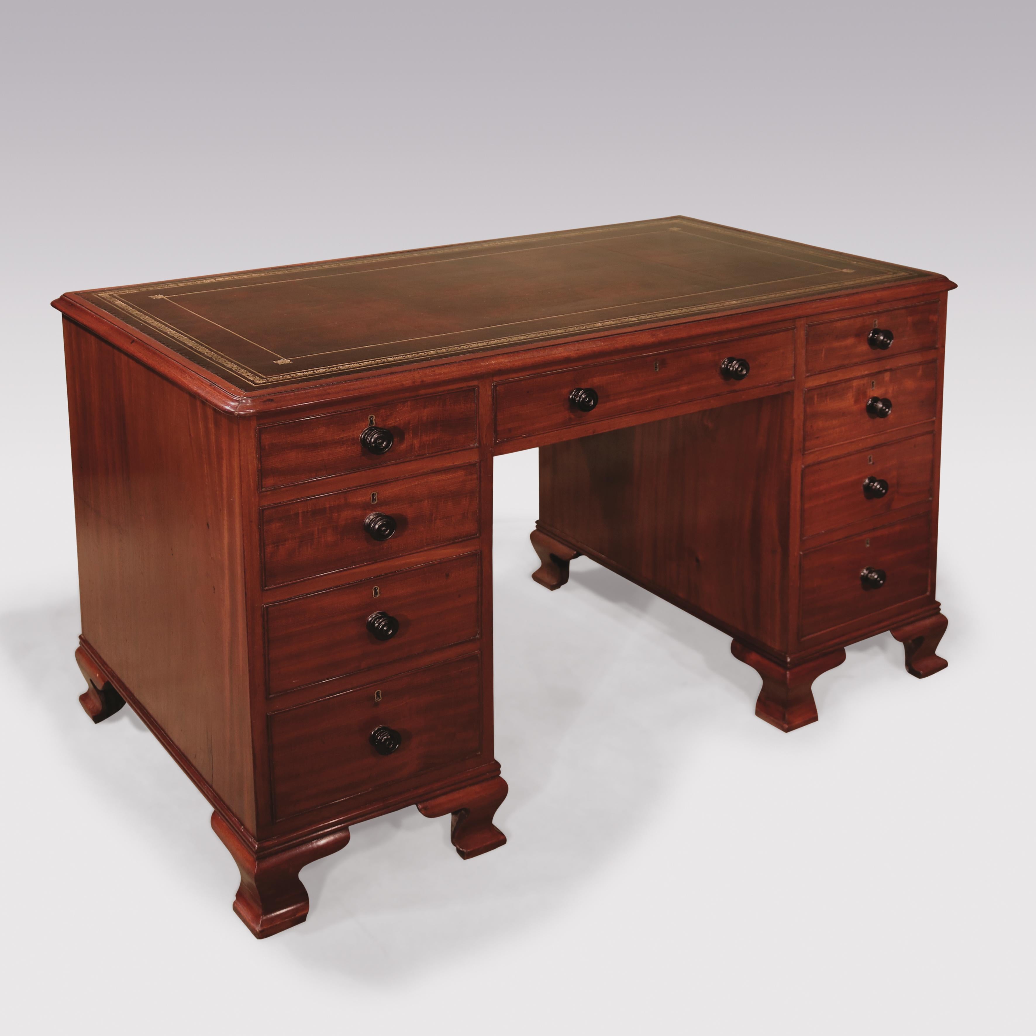 19th Century Small Antique George III Mahogany Pedestal Desk For Sale