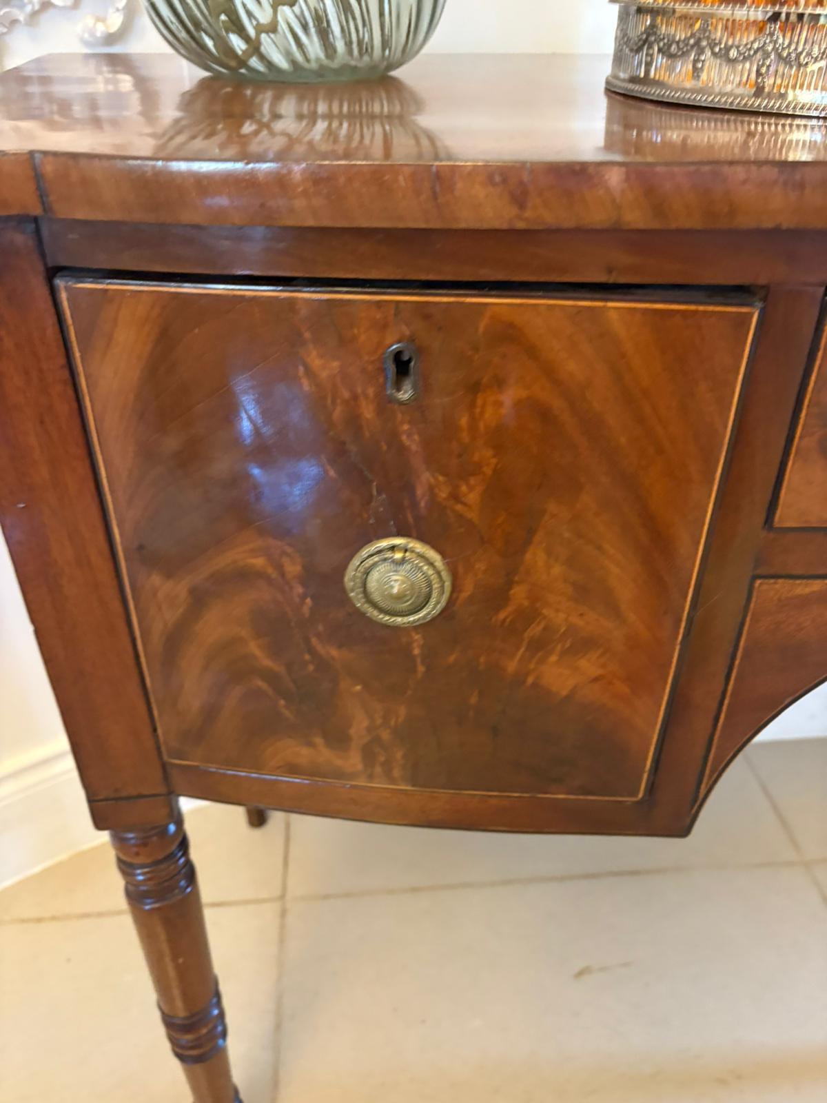 Small Antique George III Quality Figured Mahogany Bow Front Sideboard For Sale 5