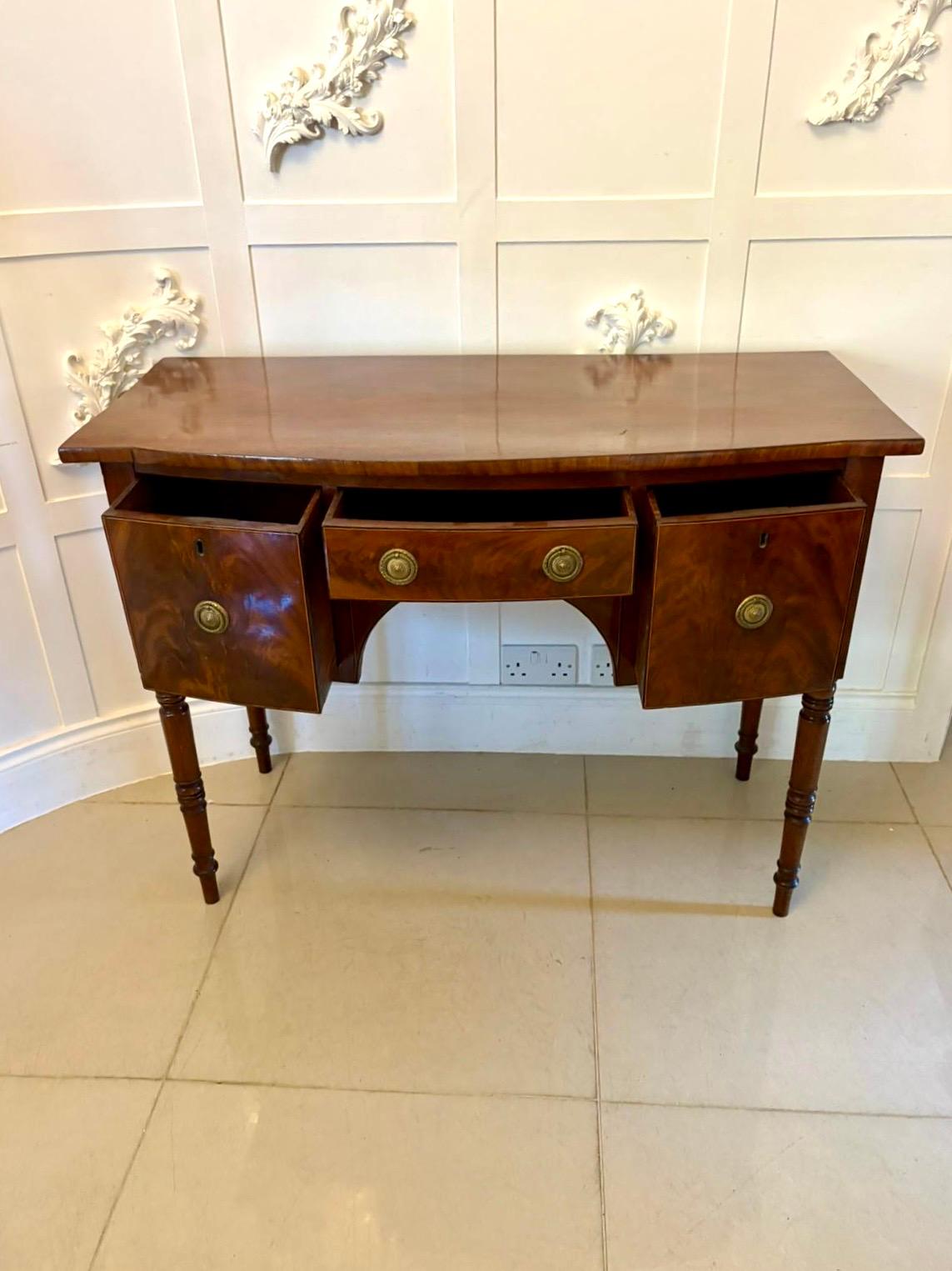 Small Antique George III Quality Figured Mahogany Bow Front Sideboard For Sale 8