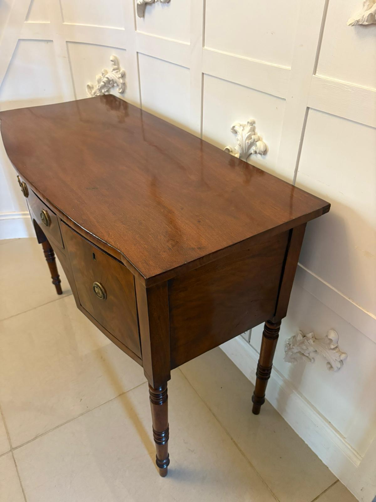 English Small Antique George III Quality Figured Mahogany Bow Front Sideboard For Sale