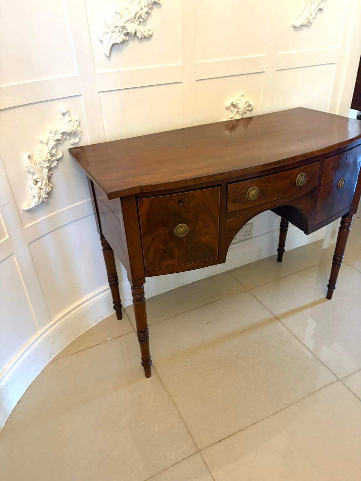 Small Antique George III Quality Figured Mahogany Bow Front Sideboard In Good Condition For Sale In Suffolk, GB