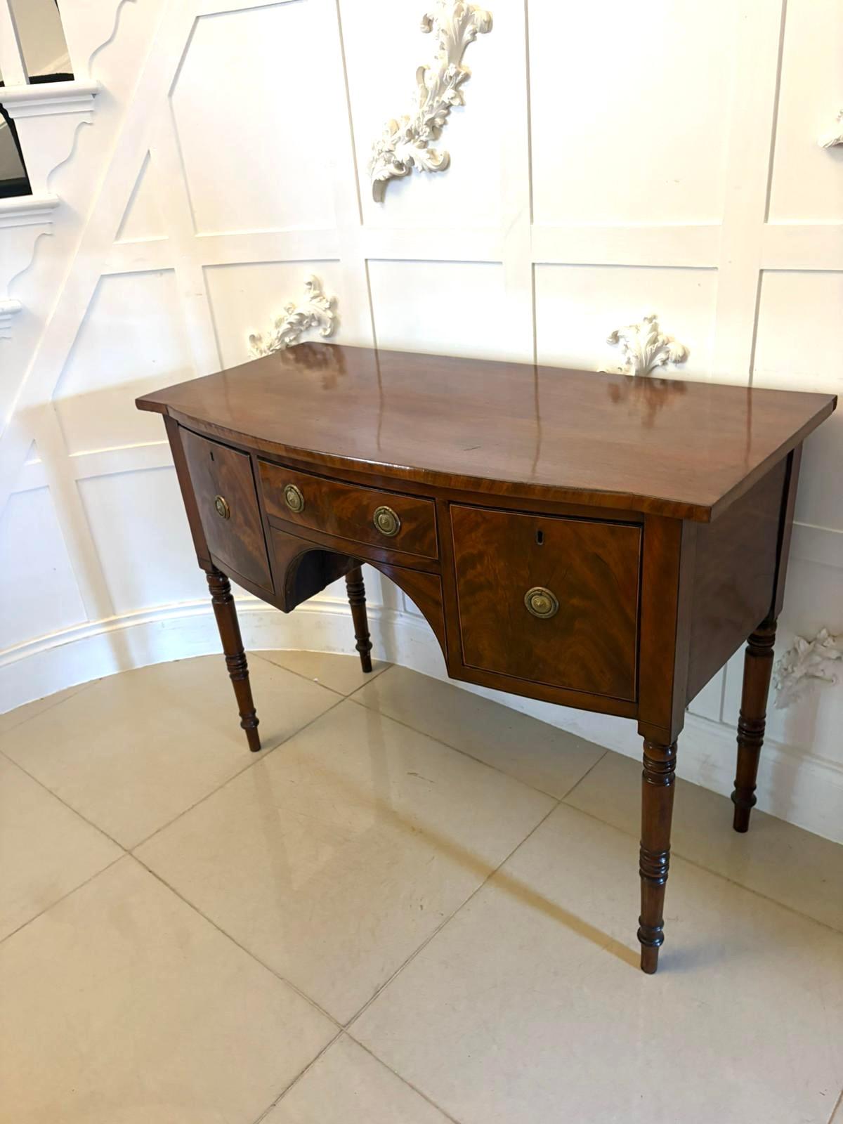 19th Century Small Antique George III Quality Figured Mahogany Bow Front Sideboard For Sale
