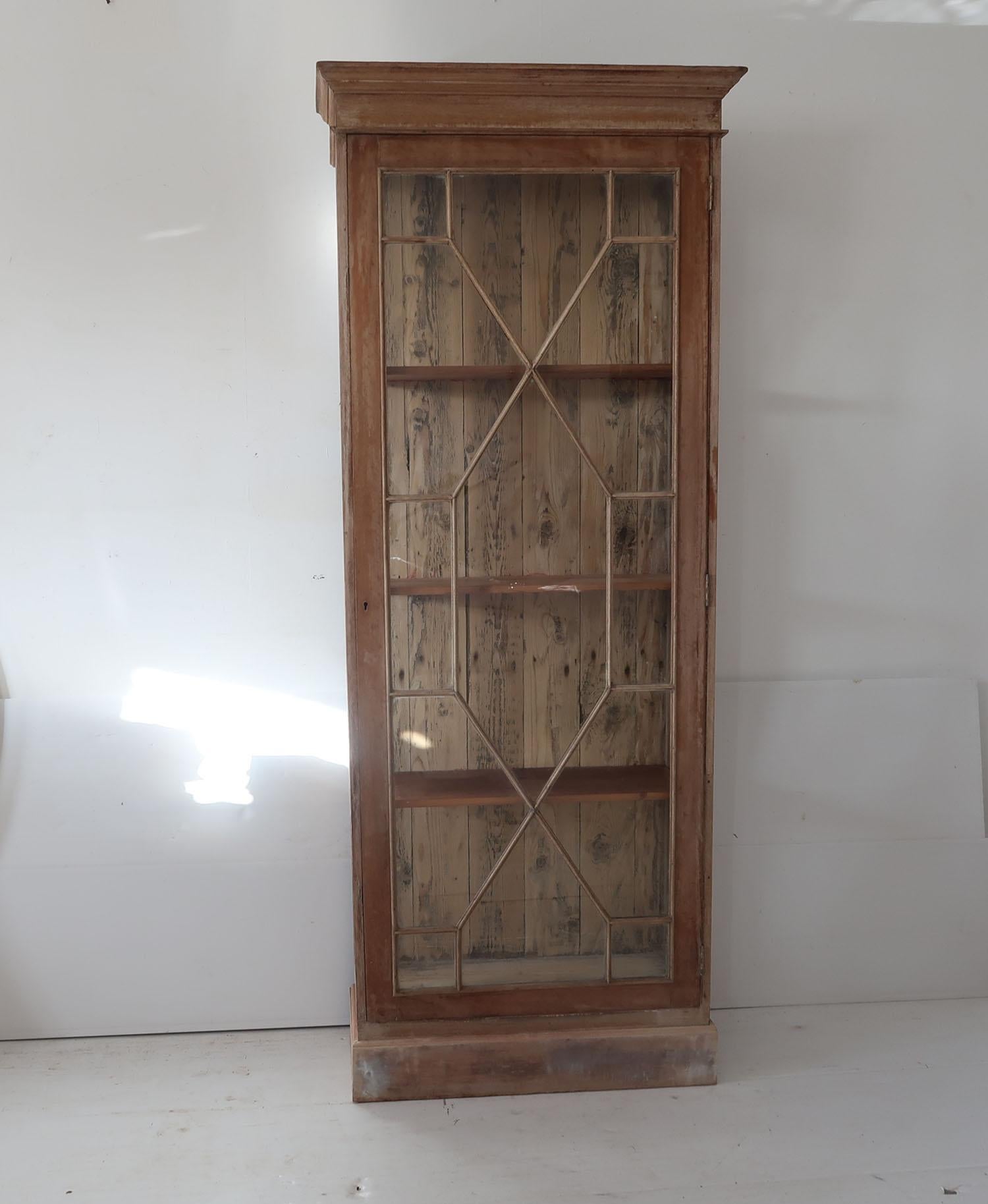 Early 20th Century Small Antique Georgian Style Bleached Mahogany Cabinet with Astragal Glazing