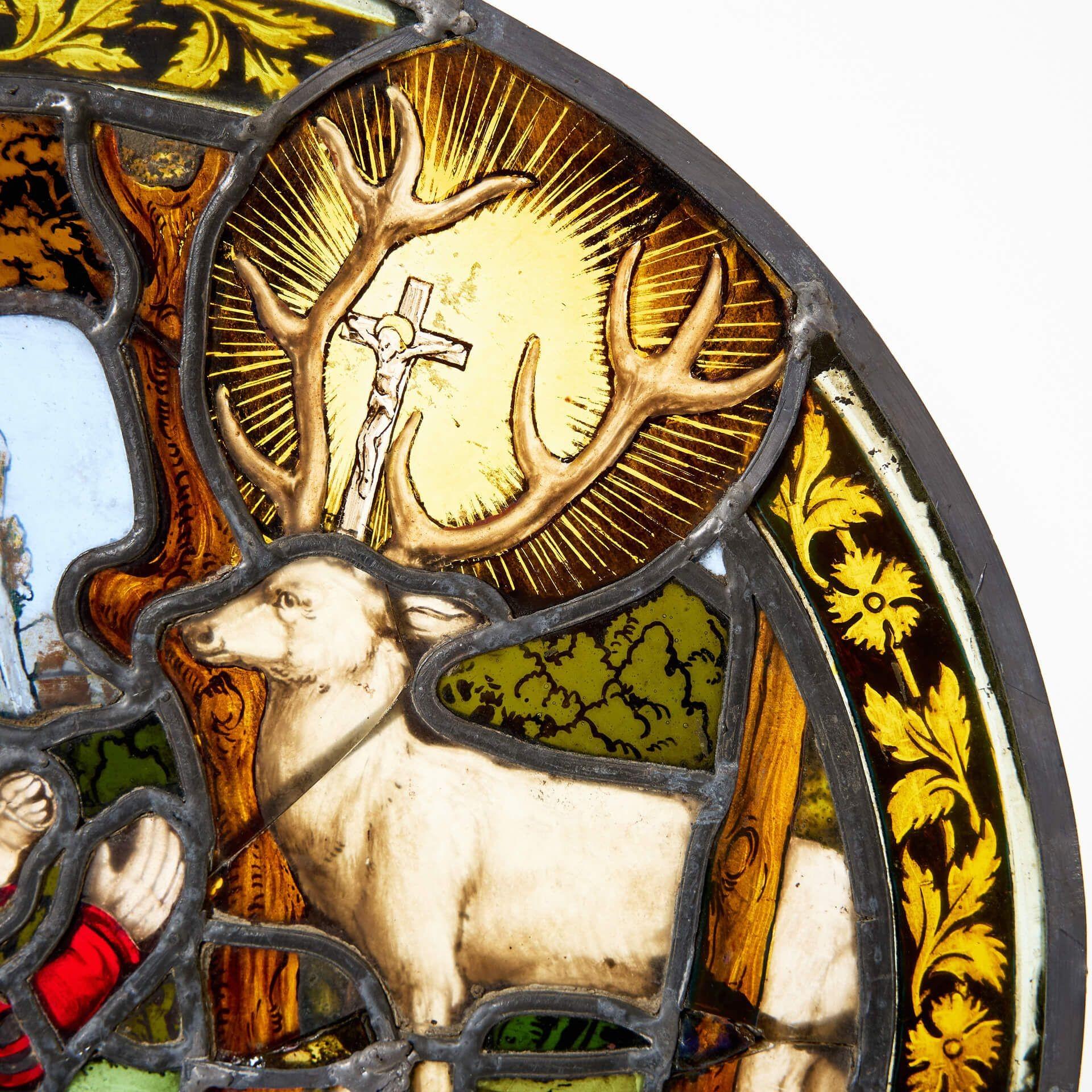 Kleines antikes deutsches religiöses Stained glass Rondell (Deutsch) im Angebot