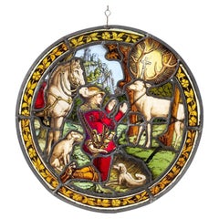Petit rond de vitrail religieux allemand ancien