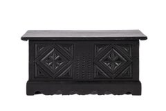 Small Antique German solid blackened oak chest with intricate carvings.