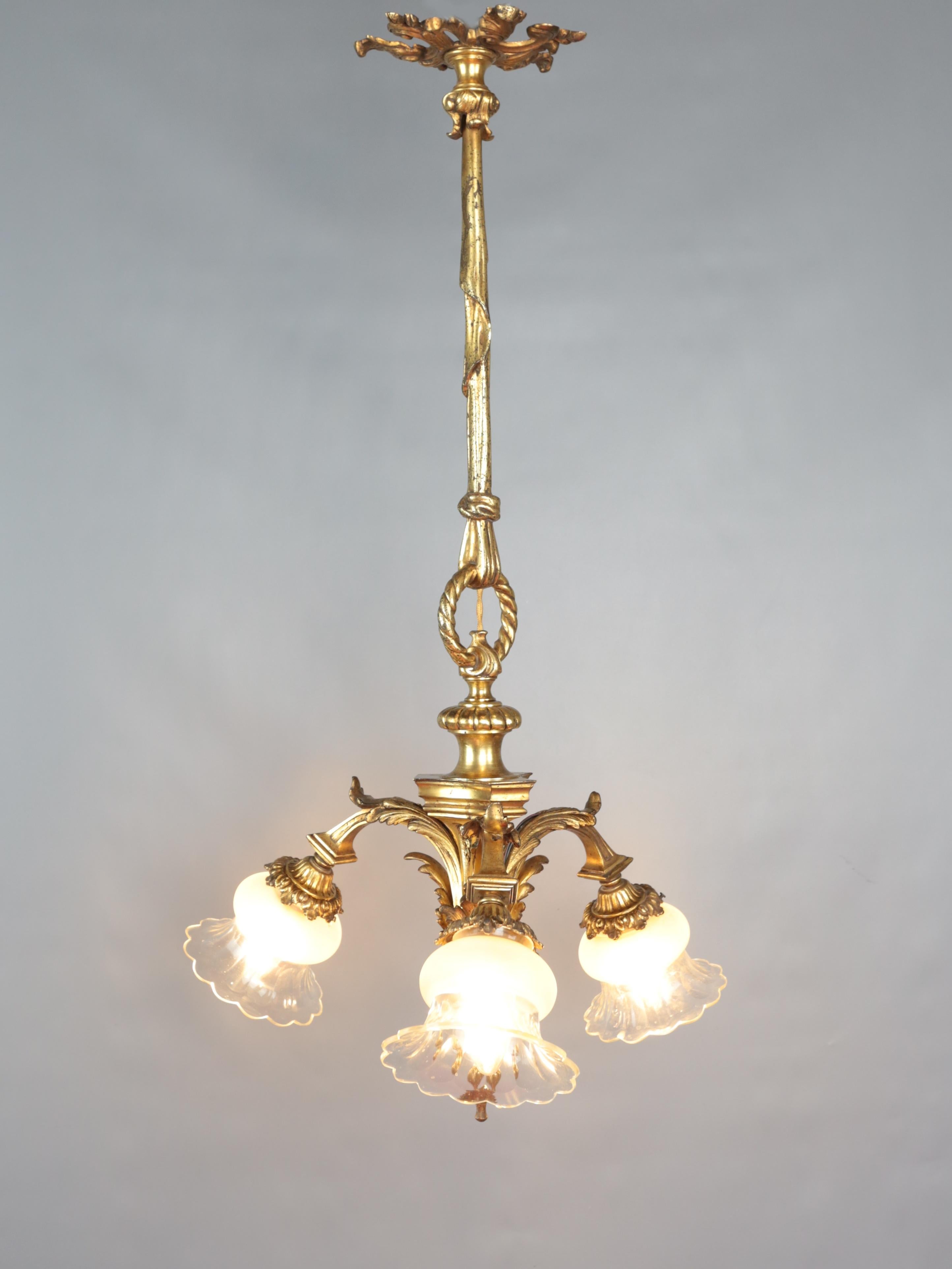 Small antique gilt bronze chandelier For Sale 2