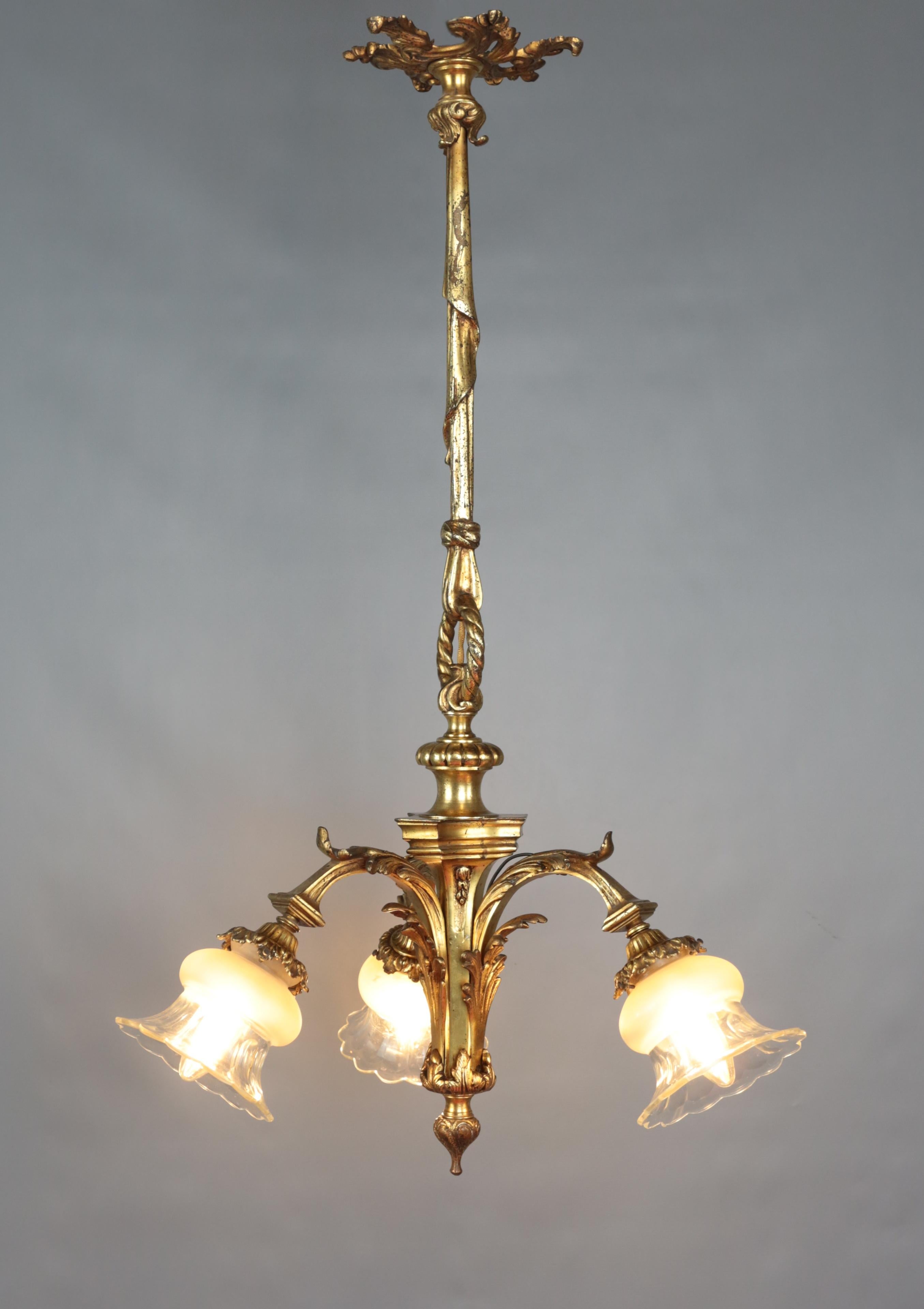 French Small antique gilt bronze chandelier For Sale