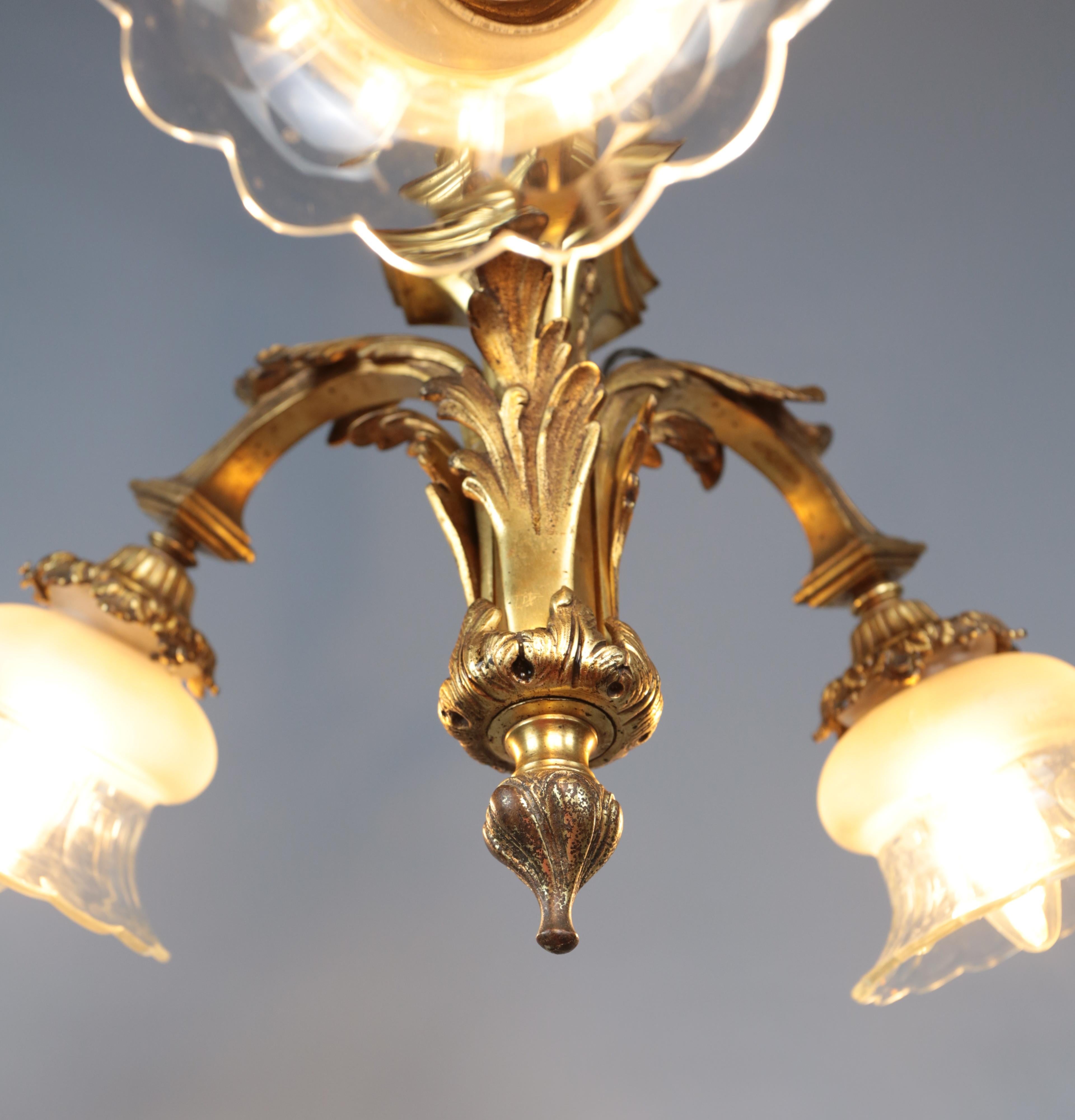 Cast Small antique gilt bronze chandelier For Sale