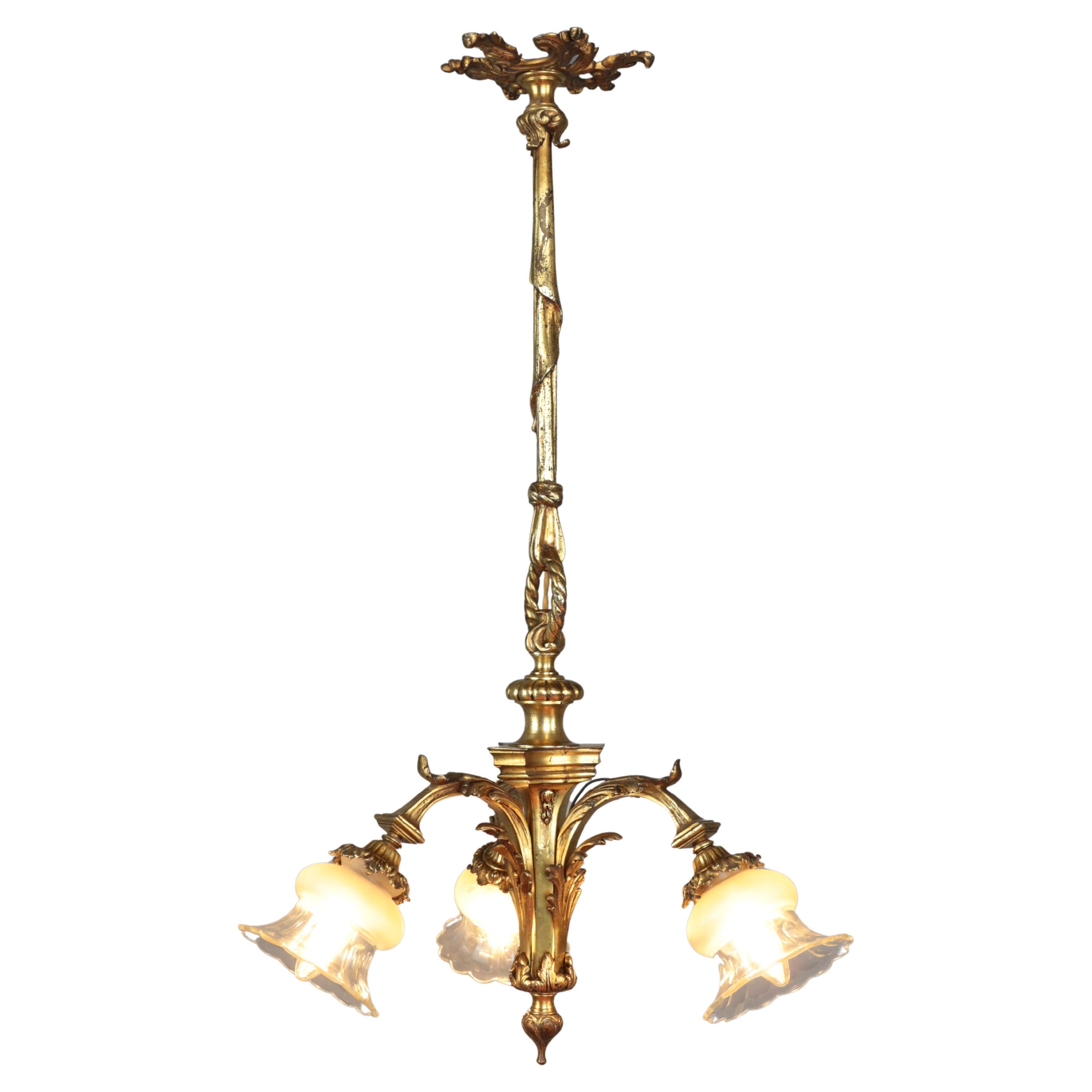 Small antique gilt bronze chandelier For Sale