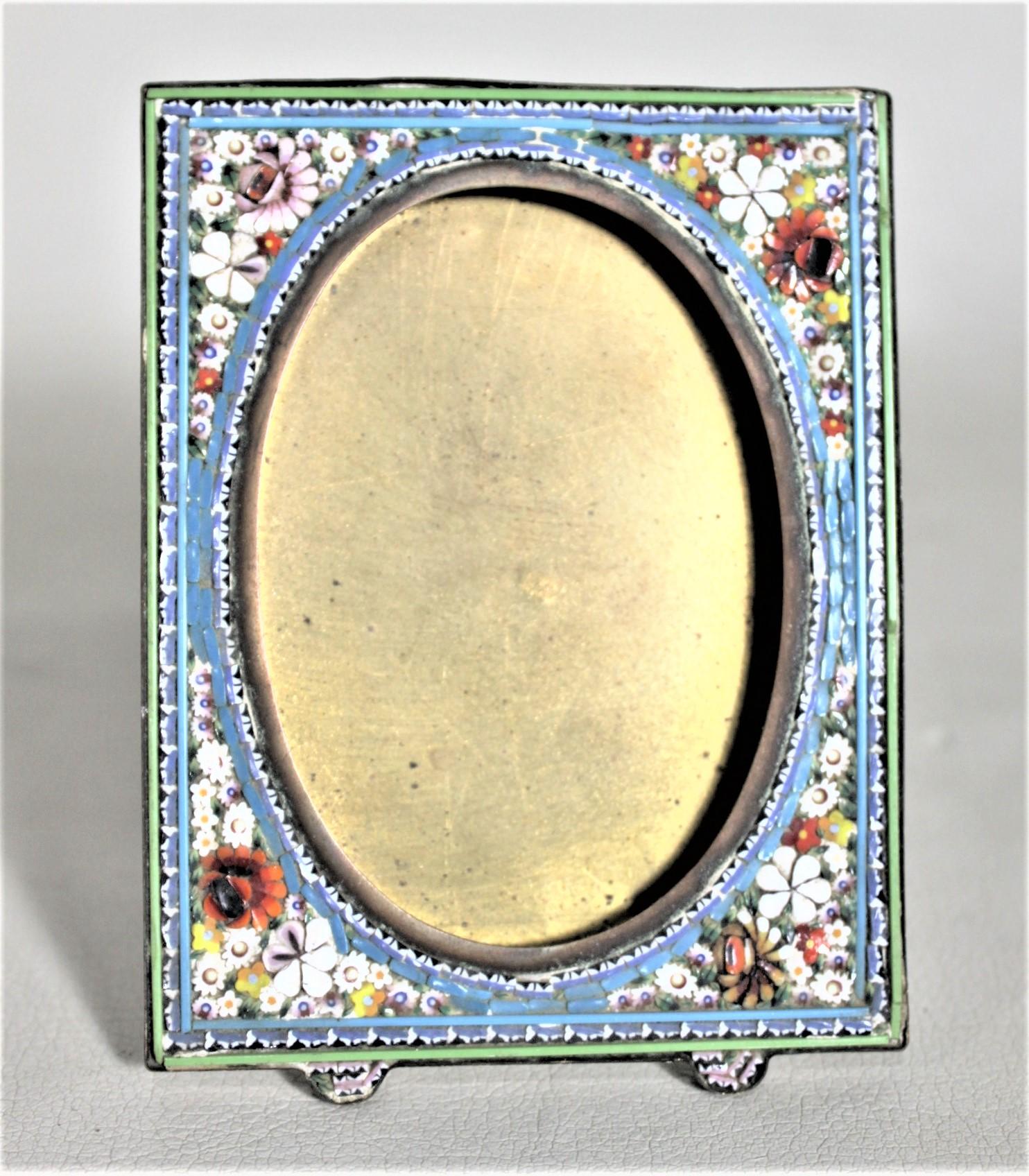 20th Century Small Antique Glass & Brass Rectangular Micro Mosaic Picture Frame