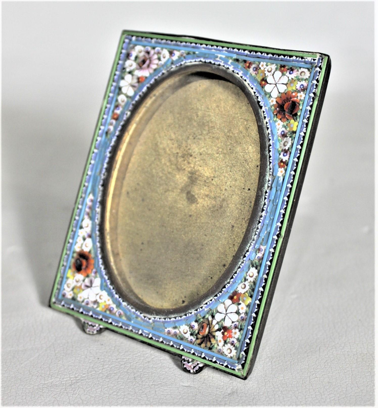 Small Antique Glass & Brass Rectangular Micro Mosaic Picture Frame In Good Condition In Hamilton, Ontario