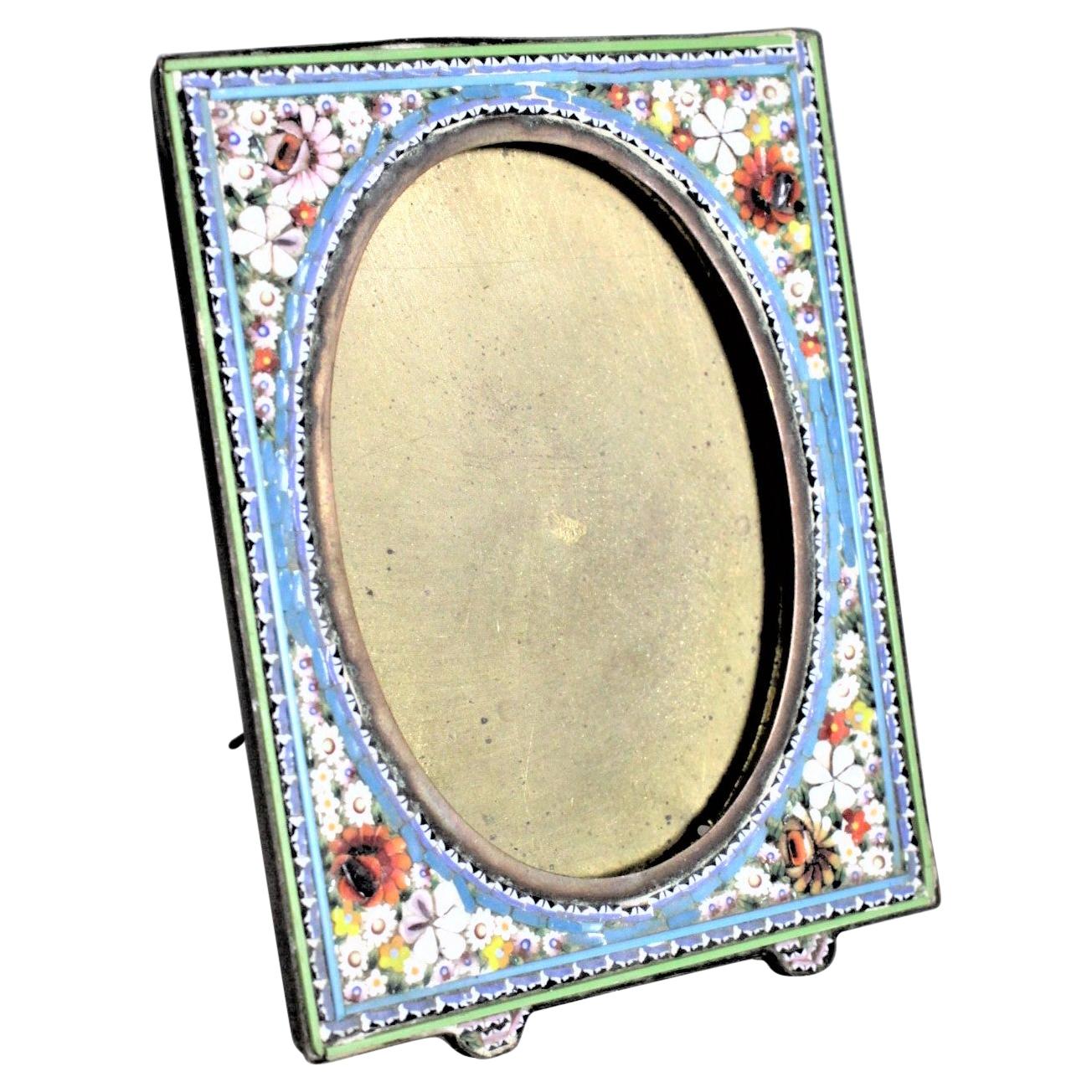 Small Antique Glass & Brass Rectangular Micro Mosaic Picture Frame