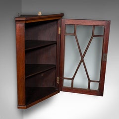 Small Antique Glazed Corner Cupboard, English, Wall Display Cabinet, Edwardian