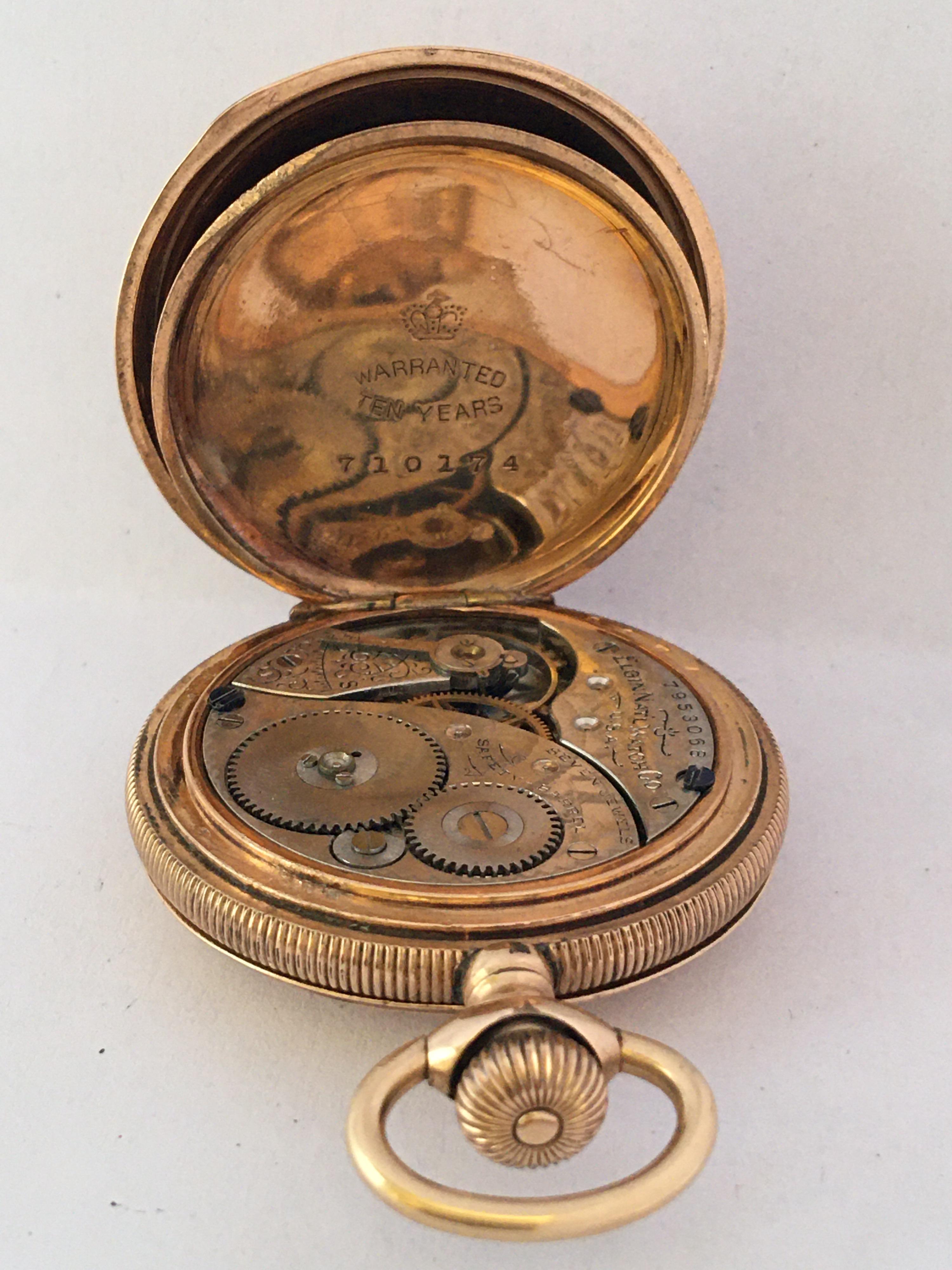 Small Antique Gold-Plated Full Hunter Elgin National Watch Co. Pocket Watch 3