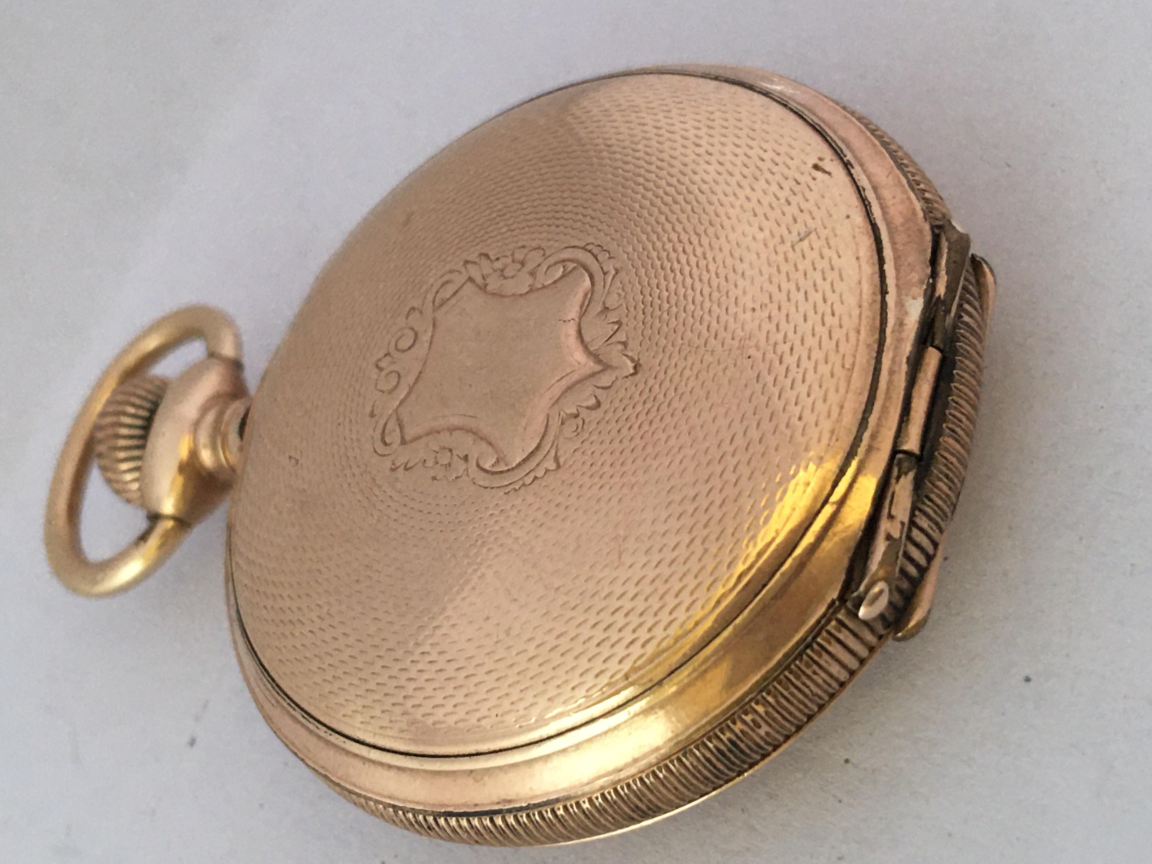 Small Antique Gold-Plated Full Hunter Elgin National Watch Co. Pocket Watch 5