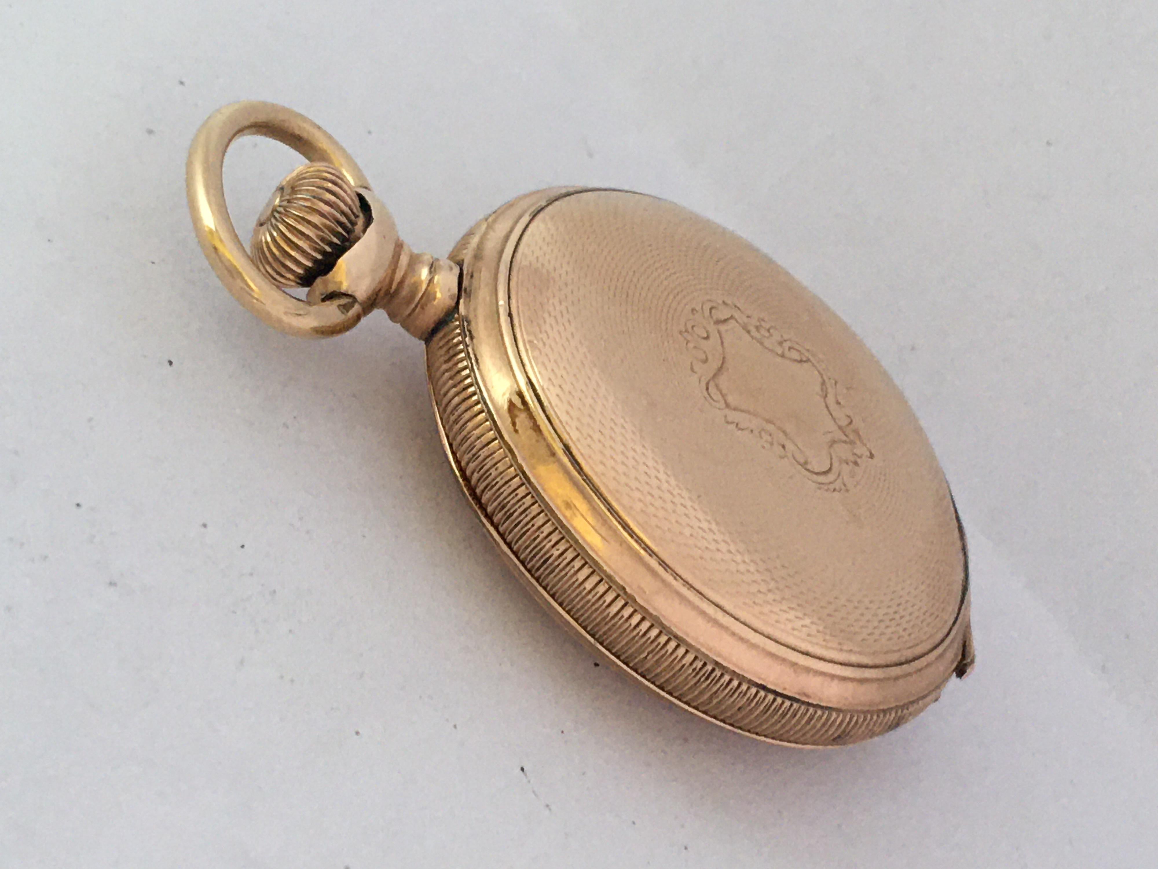 Small Antique Gold-Plated Full Hunter Elgin National Watch Co. Pocket Watch 7