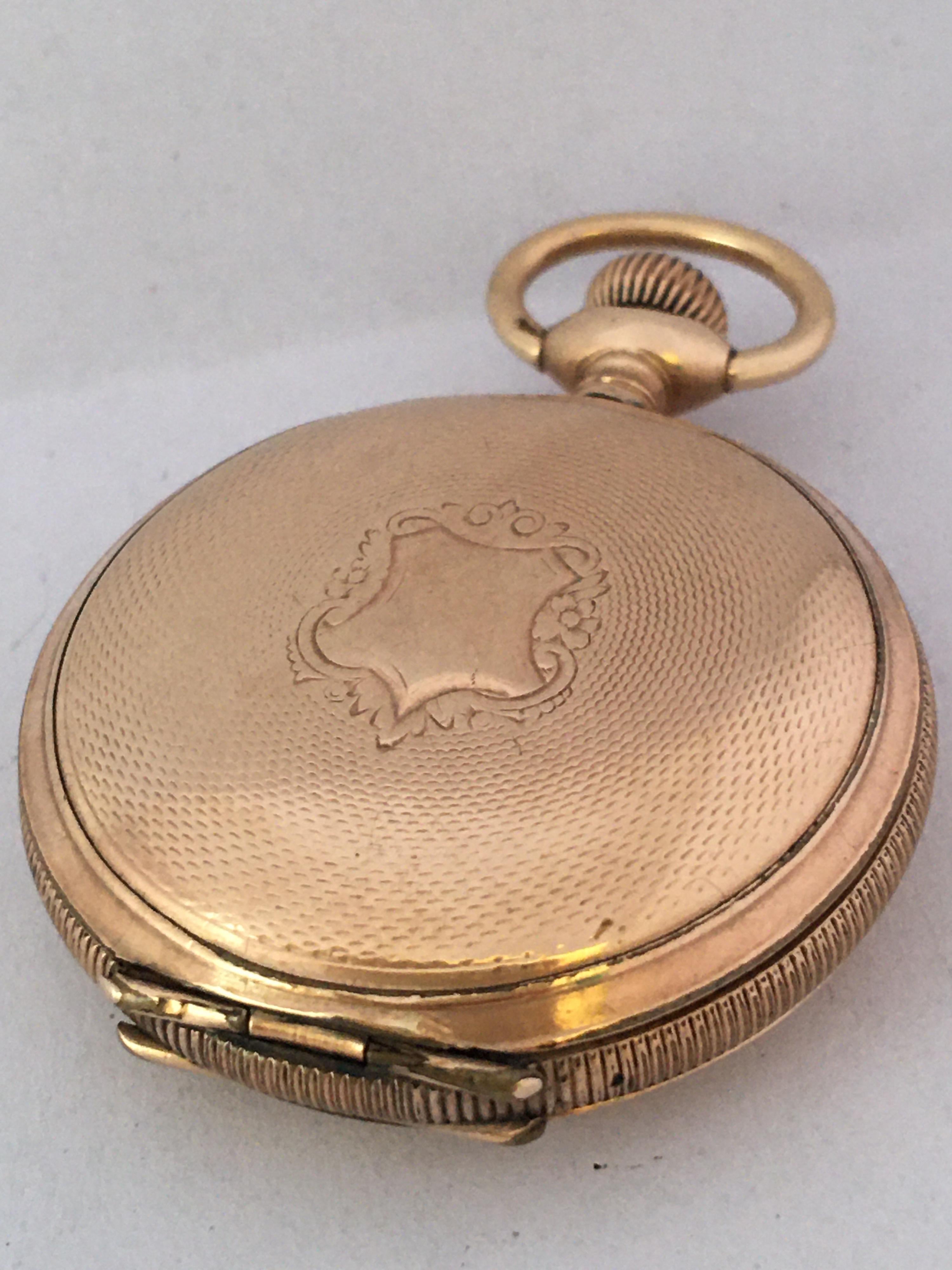 Small Antique Gold-Plated Full Hunter Elgin National Watch Co. Pocket Watch 8