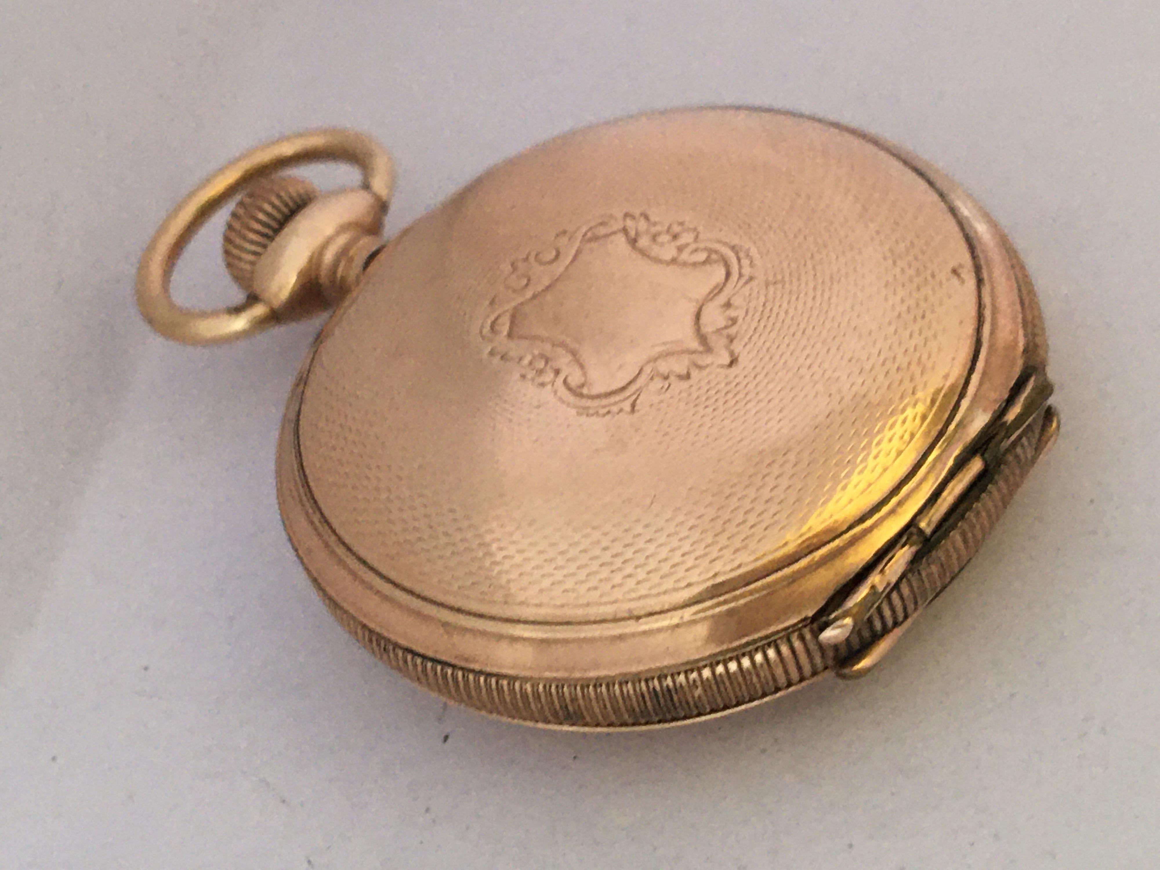 Small Antique Gold-Plated Full Hunter Elgin National Watch Co. Pocket Watch 11