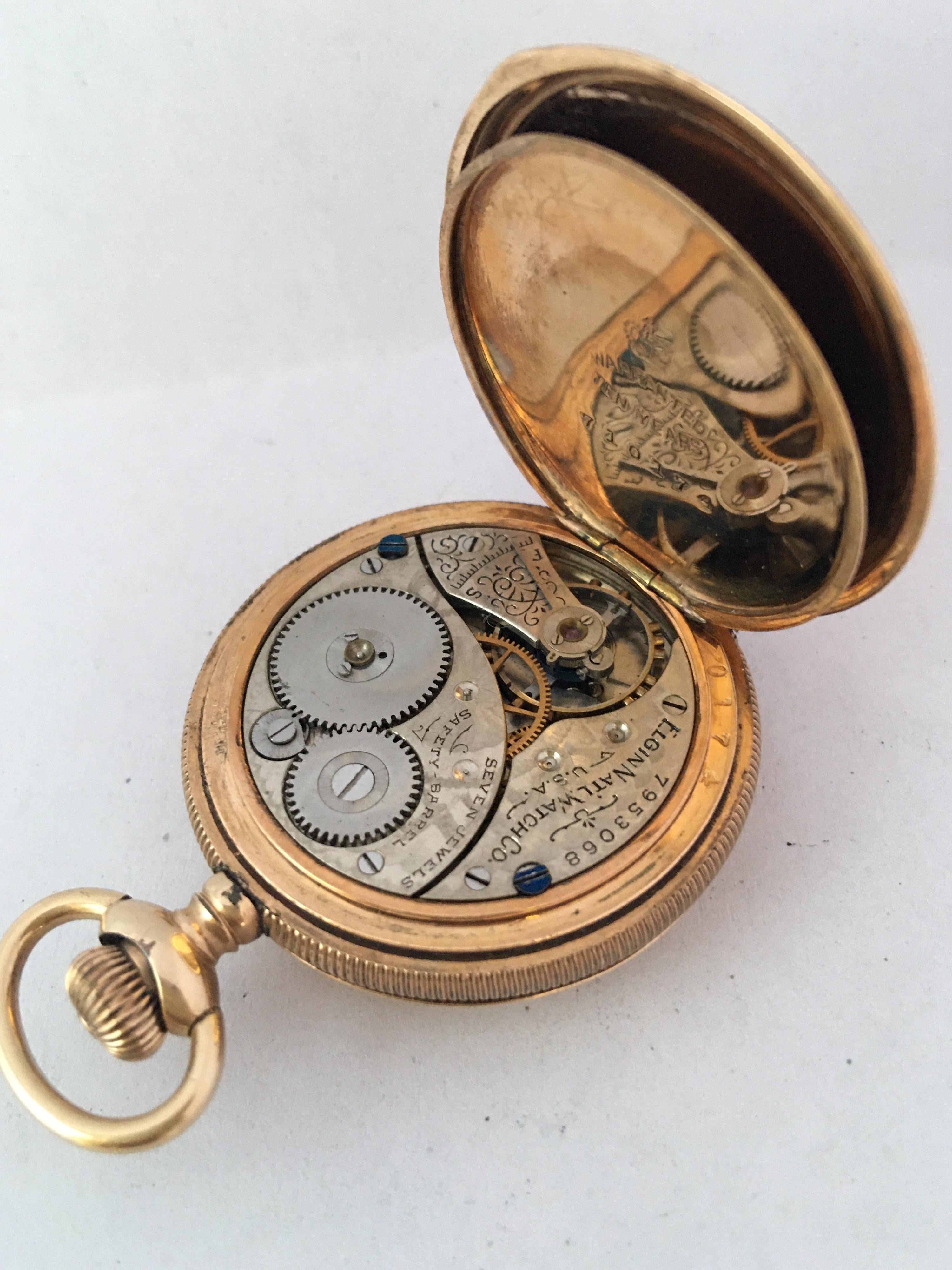 Women's or Men's Small Antique Gold-Plated Full Hunter Elgin National Watch Co. Pocket Watch