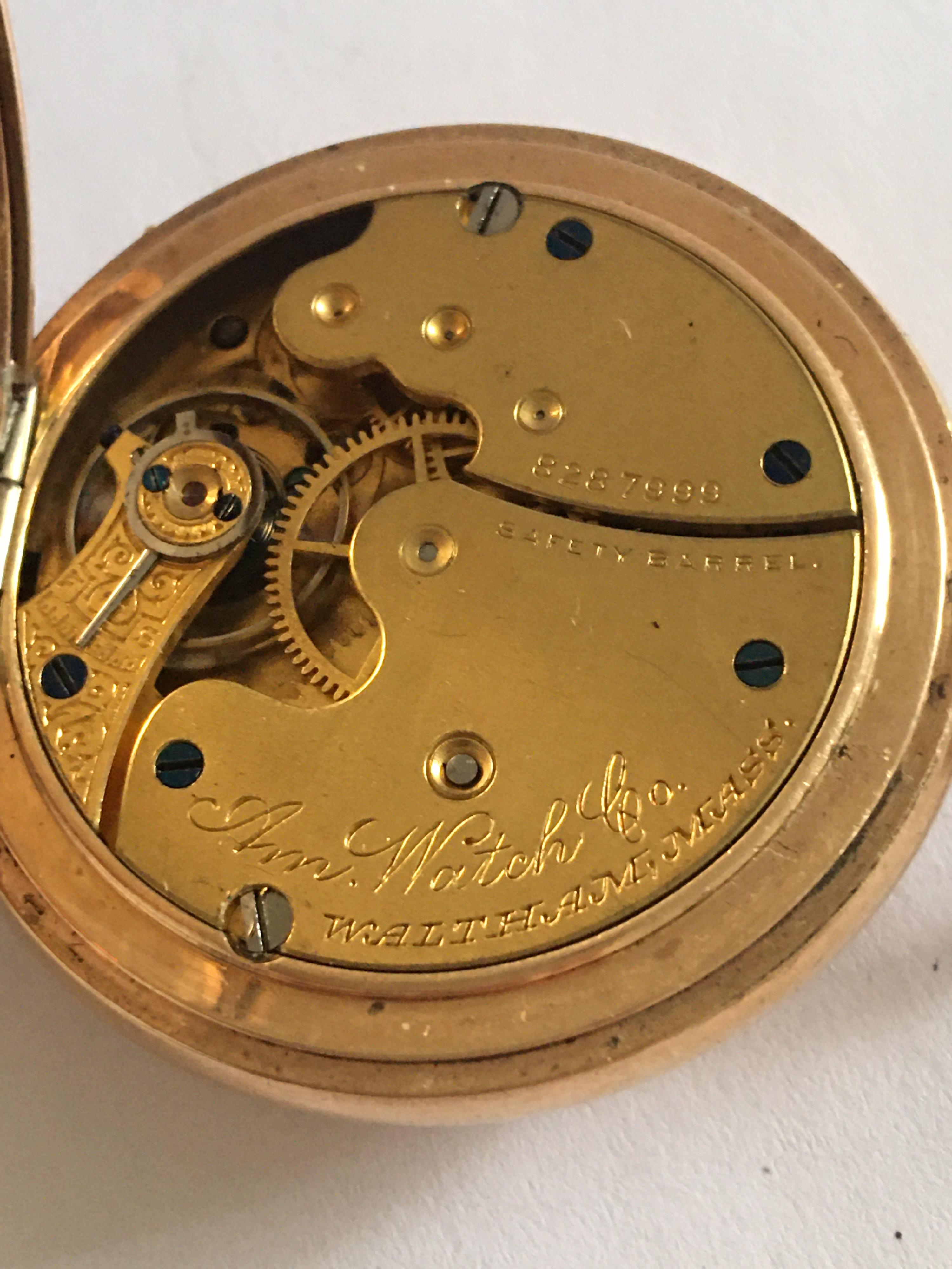 Small Antique Gold-Plated Half Hunter A.W.W. Co. Waltham Mass Pocket Watch 7