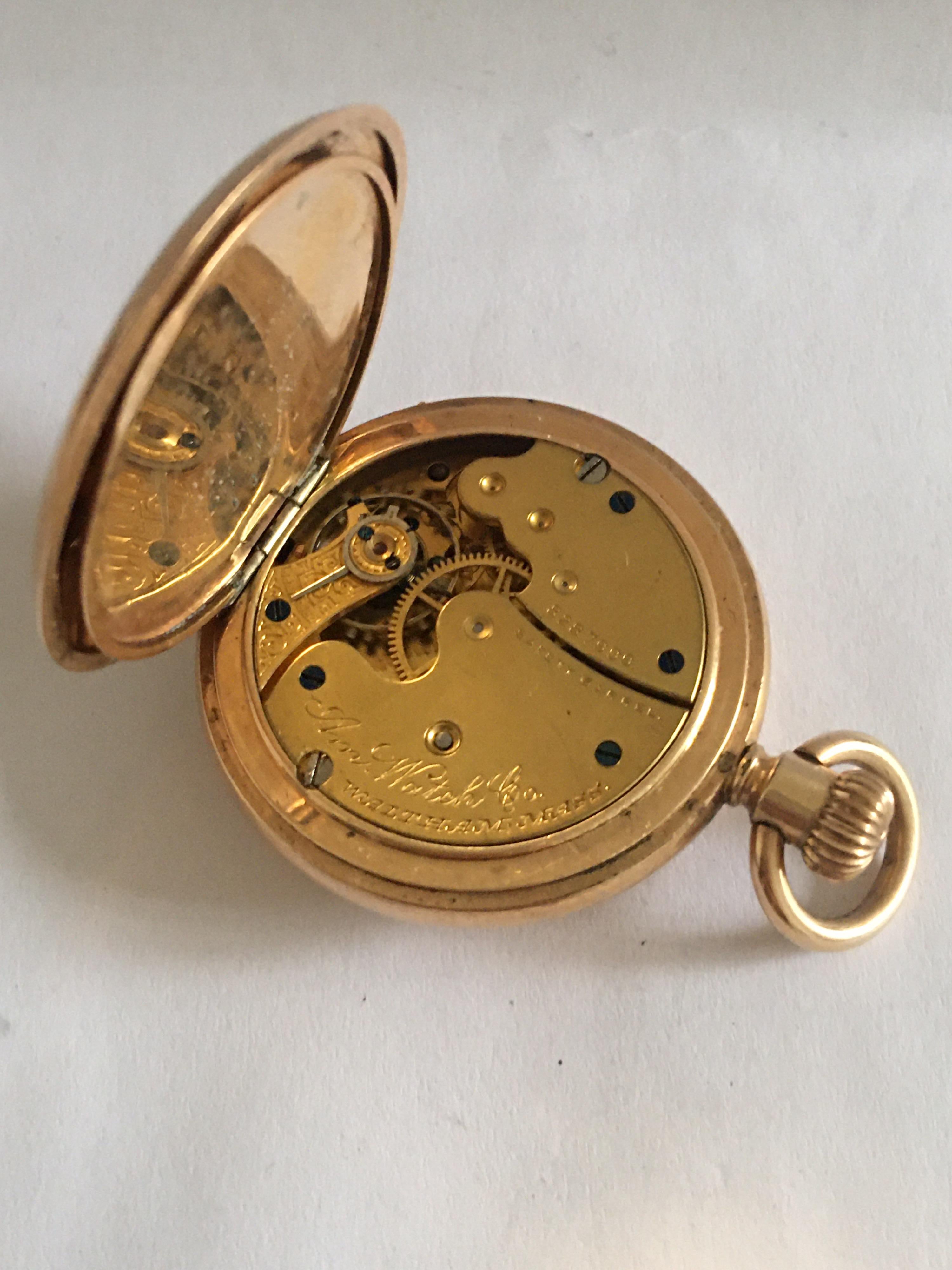 Small Antique Gold-Plated Half Hunter A.W.W. Co. Waltham Mass Pocket Watch 9