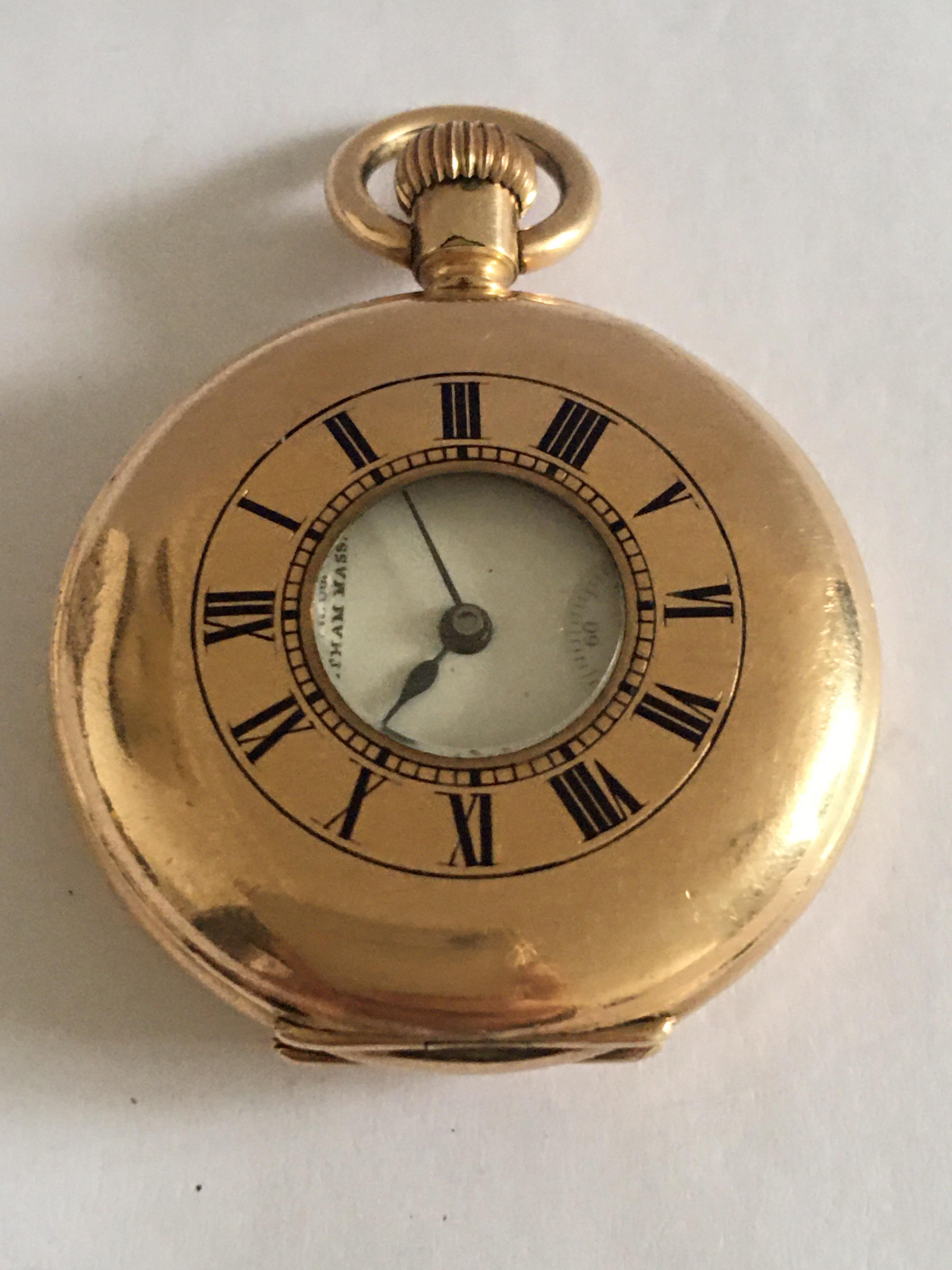Small Antique Gold-Plated Half Hunter A.W.W. Co. Waltham Mass Pocket Watch 10