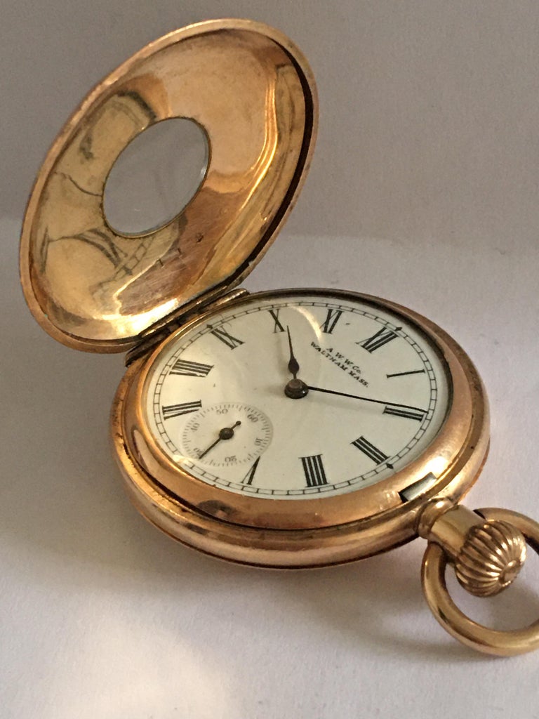 Small Antique GoldPlated Half Hunter A.W.W. Co. Waltham Mass Pocket Watch at 1stDibs a.w.w.co