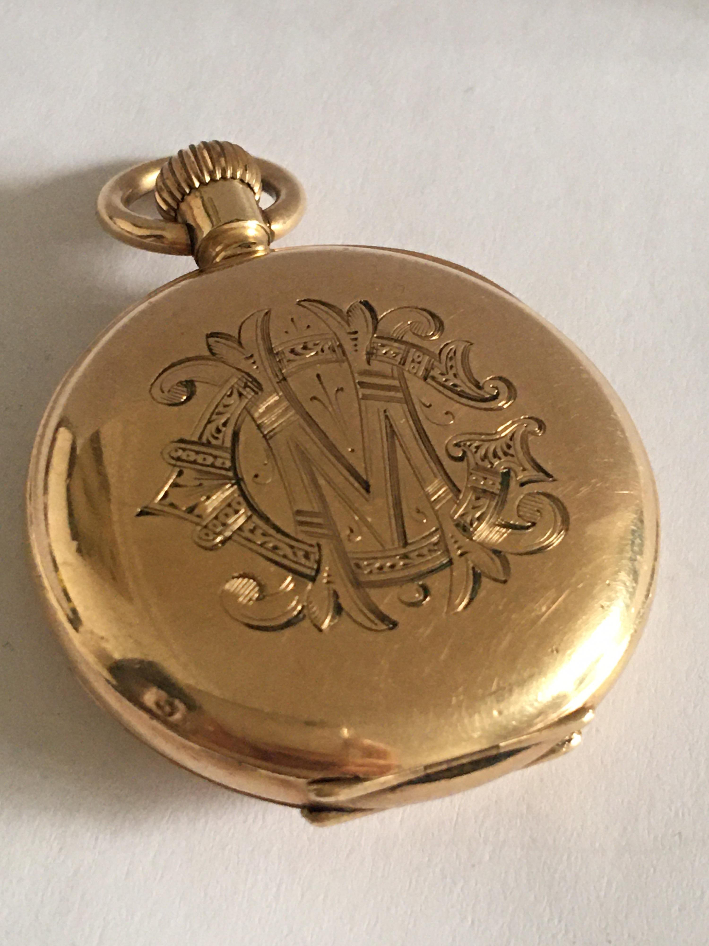 Small Antique Gold-Plated Half Hunter A.W.W. Co. Waltham Mass Pocket Watch In Good Condition In Carlisle, GB