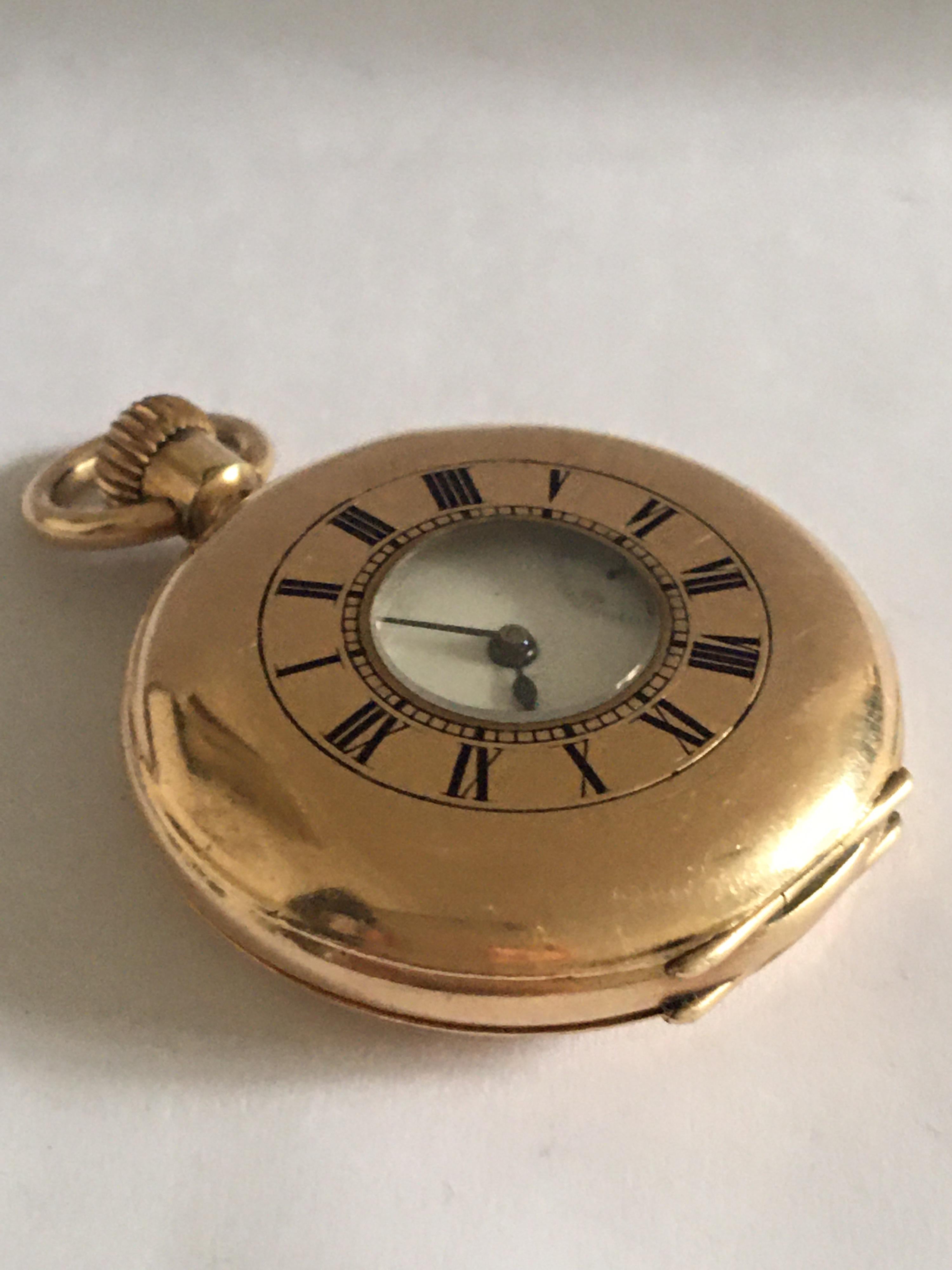 Women's or Men's Small Antique Gold-Plated Half Hunter A.W.W. Co. Waltham Mass Pocket Watch