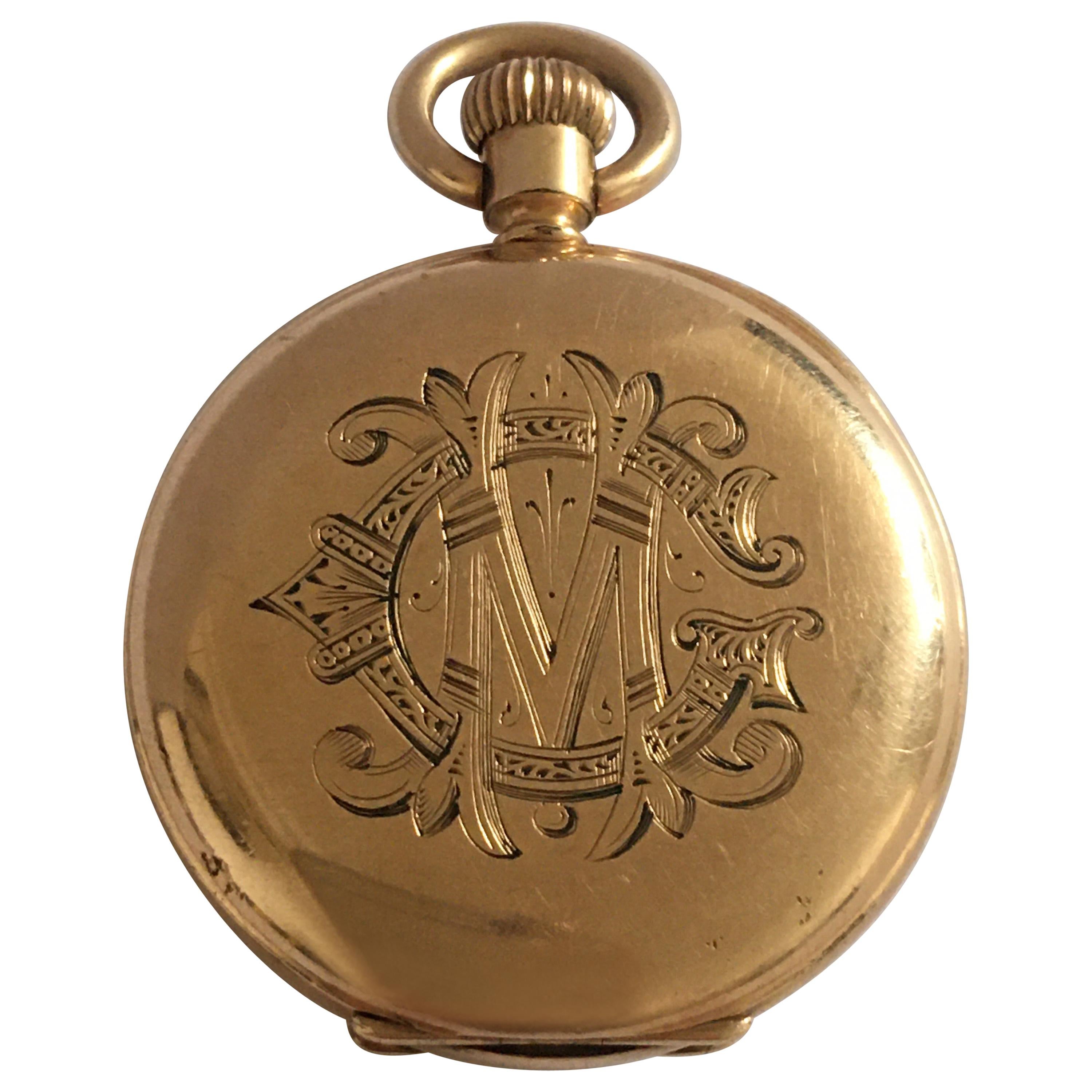 Small Antique Gold-Plated Half Hunter A.W.W. Co. Waltham Mass Pocket Watch