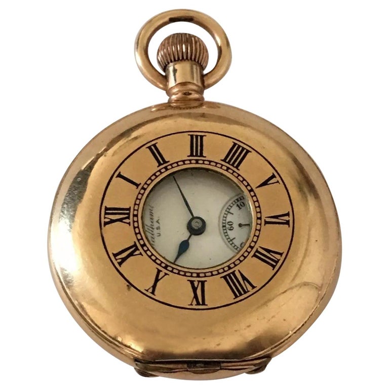 Small Antique GoldPlated Half Hunter Dennison Case Waltham Pocket