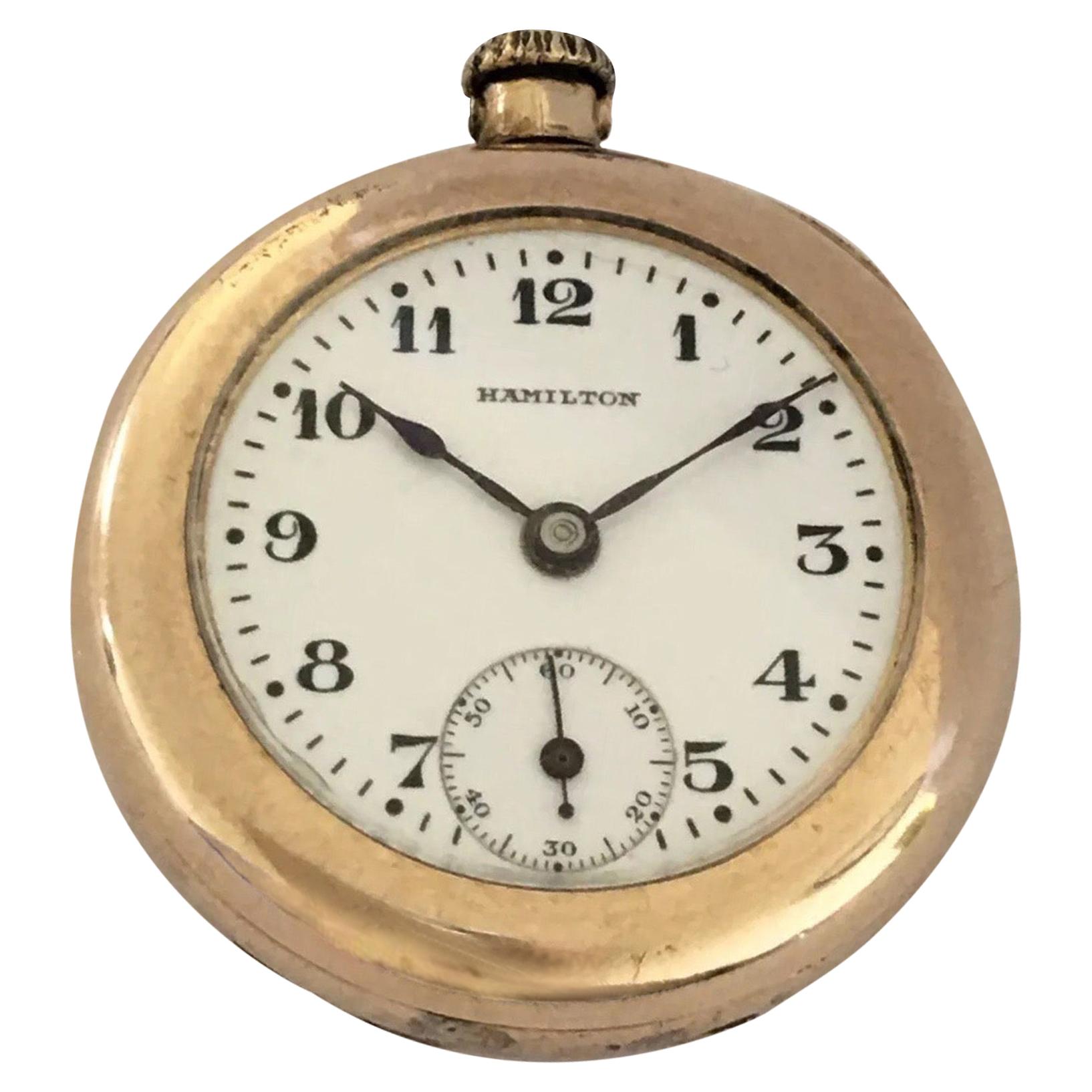 Small Antique Gold-Plated Hamilton Pocket / Fob Watch