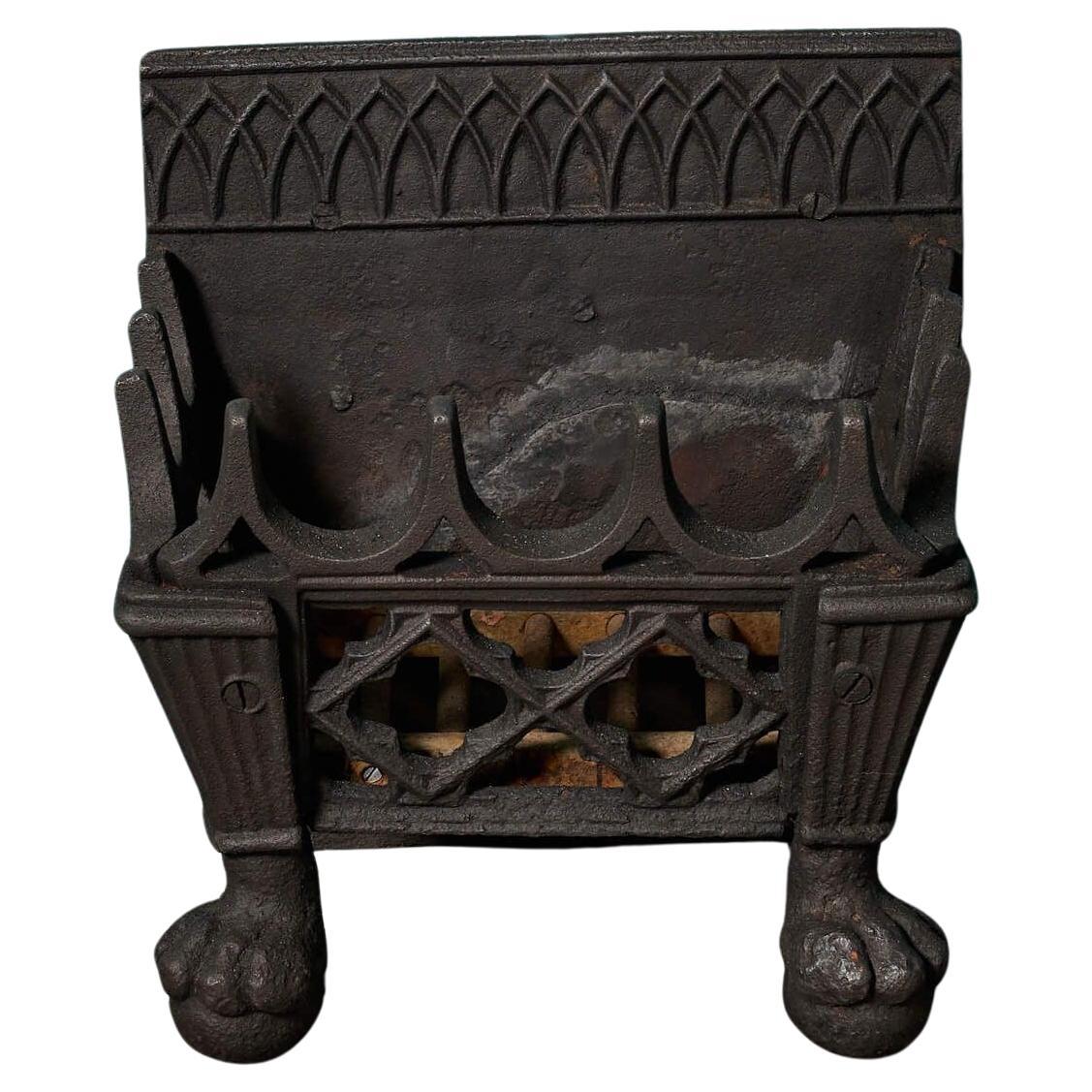 Small Antique Gothic Style Cast Iron Fire Grate