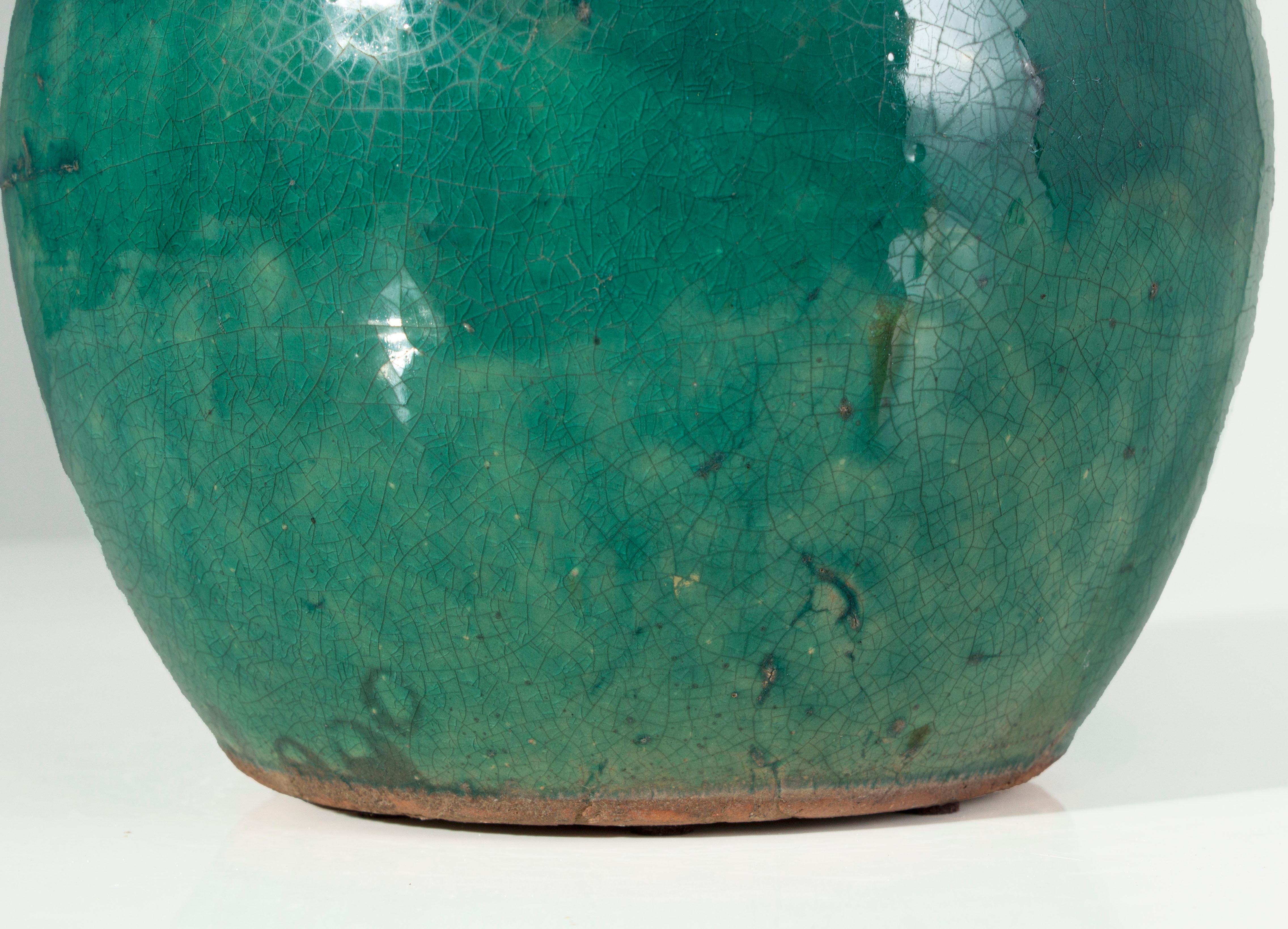 Contemporary Small Antique Green Glaze Jar