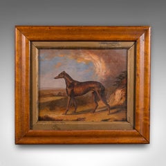 Small Antique Greyhound Painting, Oil on Board, Maple Frame, Dog Art, Victorian