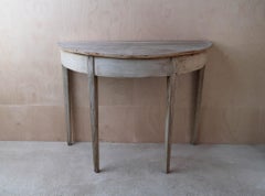 Small Antique Gustavian Style Bleached Demi-Lune Side table. C.1800