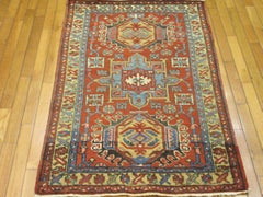 Small Antique Hand-Knotted Wool Persian Heriz Rug