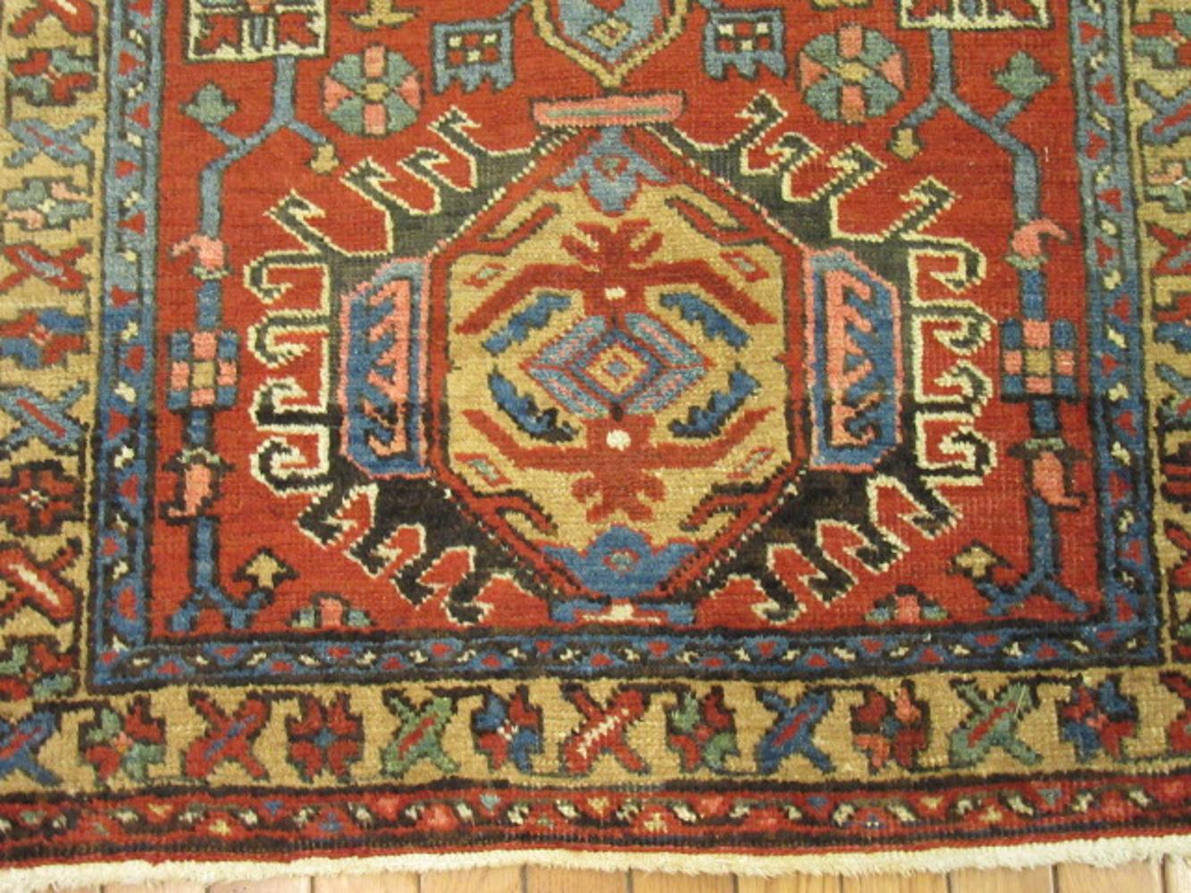 Heriz Serapi Small Antique Hand-Knotted Wool Persian Heriz Rug For Sale