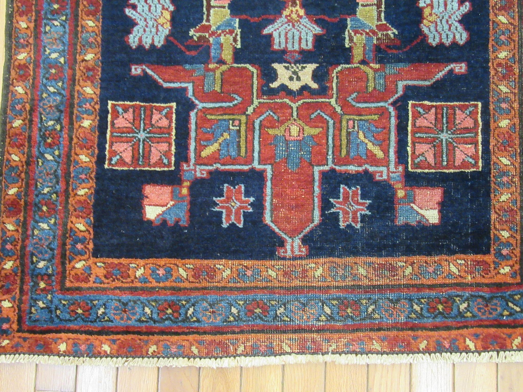 Heriz Serapi Small Antique Hand Knotted Wool Persian Heriz Rug For Sale